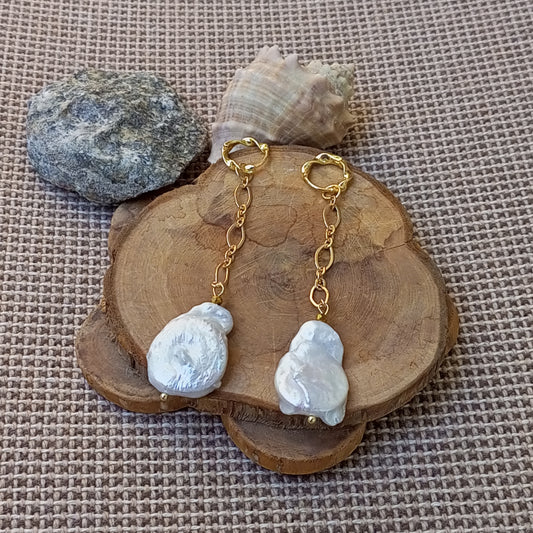 Baroque Pearl Earrings – White Wedding Freshwater Pearl Jewelry, 14K Gold Filled Bridal Earrings, Statement Gift for Her