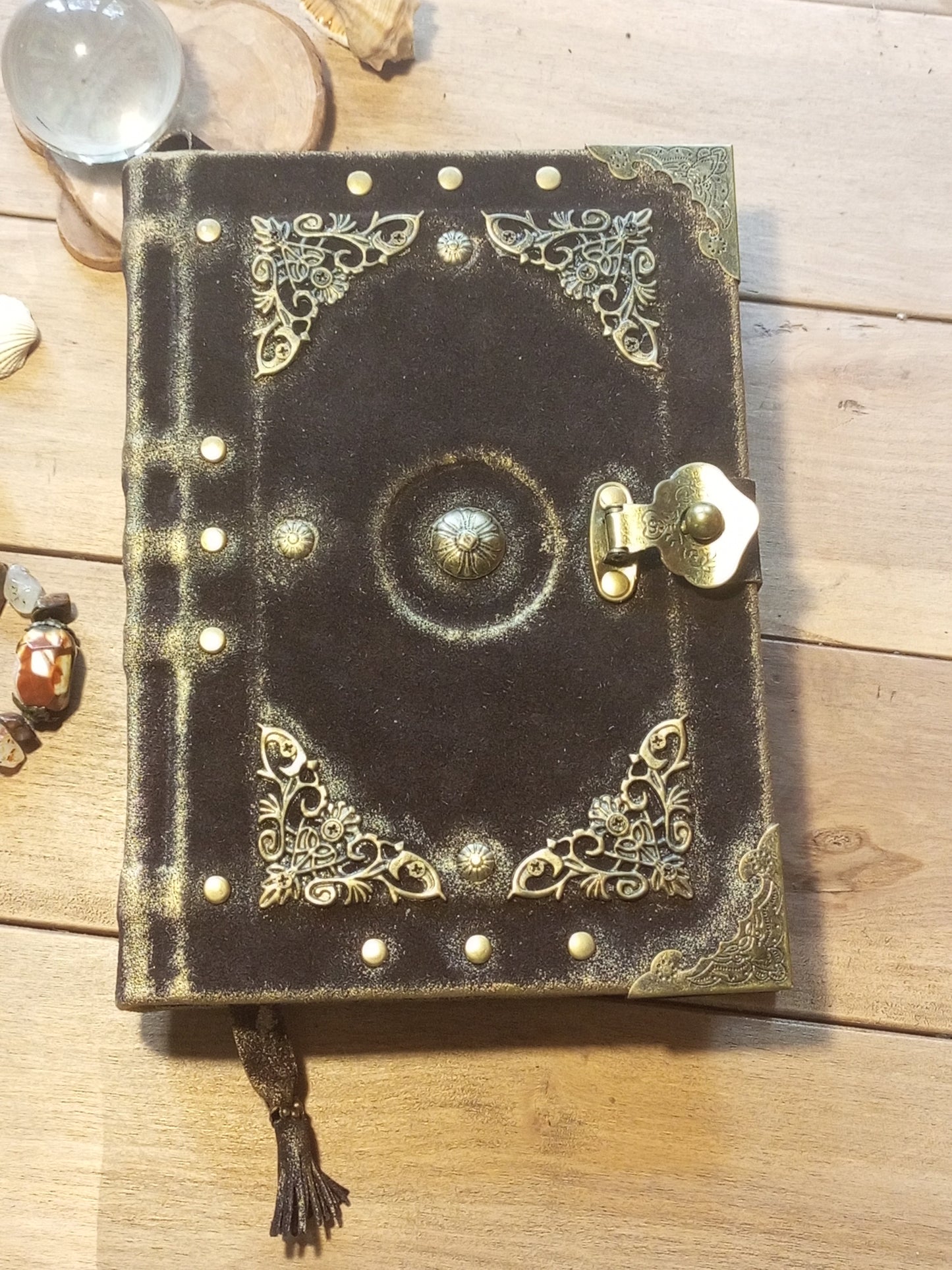 Chocolate Brown Suede Leather Journal with Antique Lock – Handmade Vintage Blank Notebook