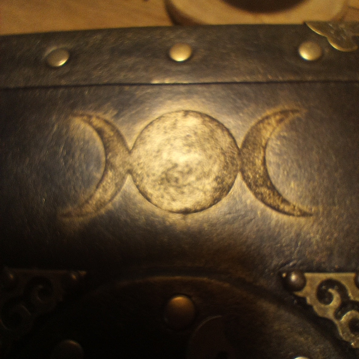 Triple Moon Goddess Grimoire - Genuine Black Leather Journal Vintage Lock, Medieval Handcrafted Leather Book