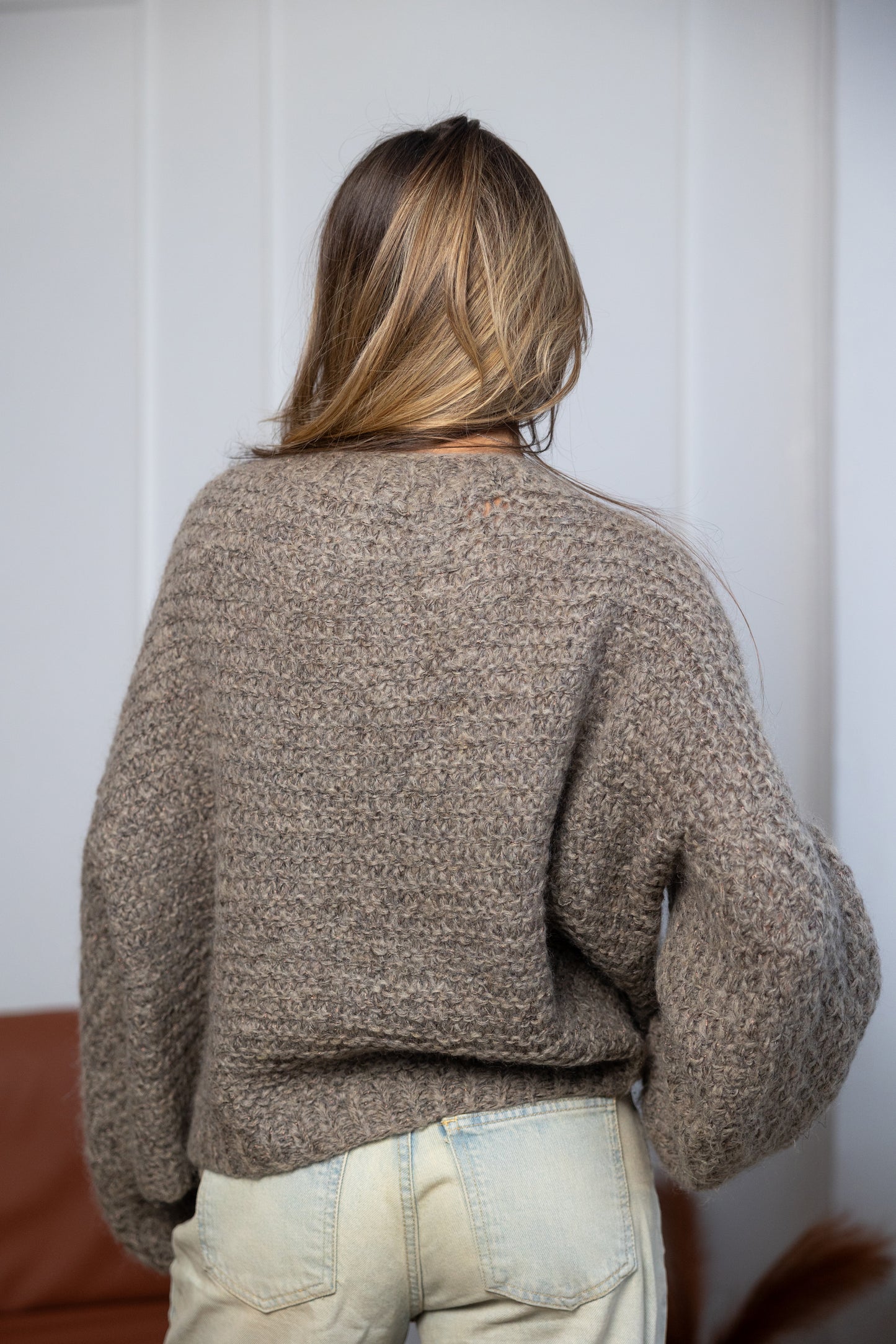 Handmade Taupe Oversized Knitted Sweater – Wool & Mohair Cable Knit Jumper