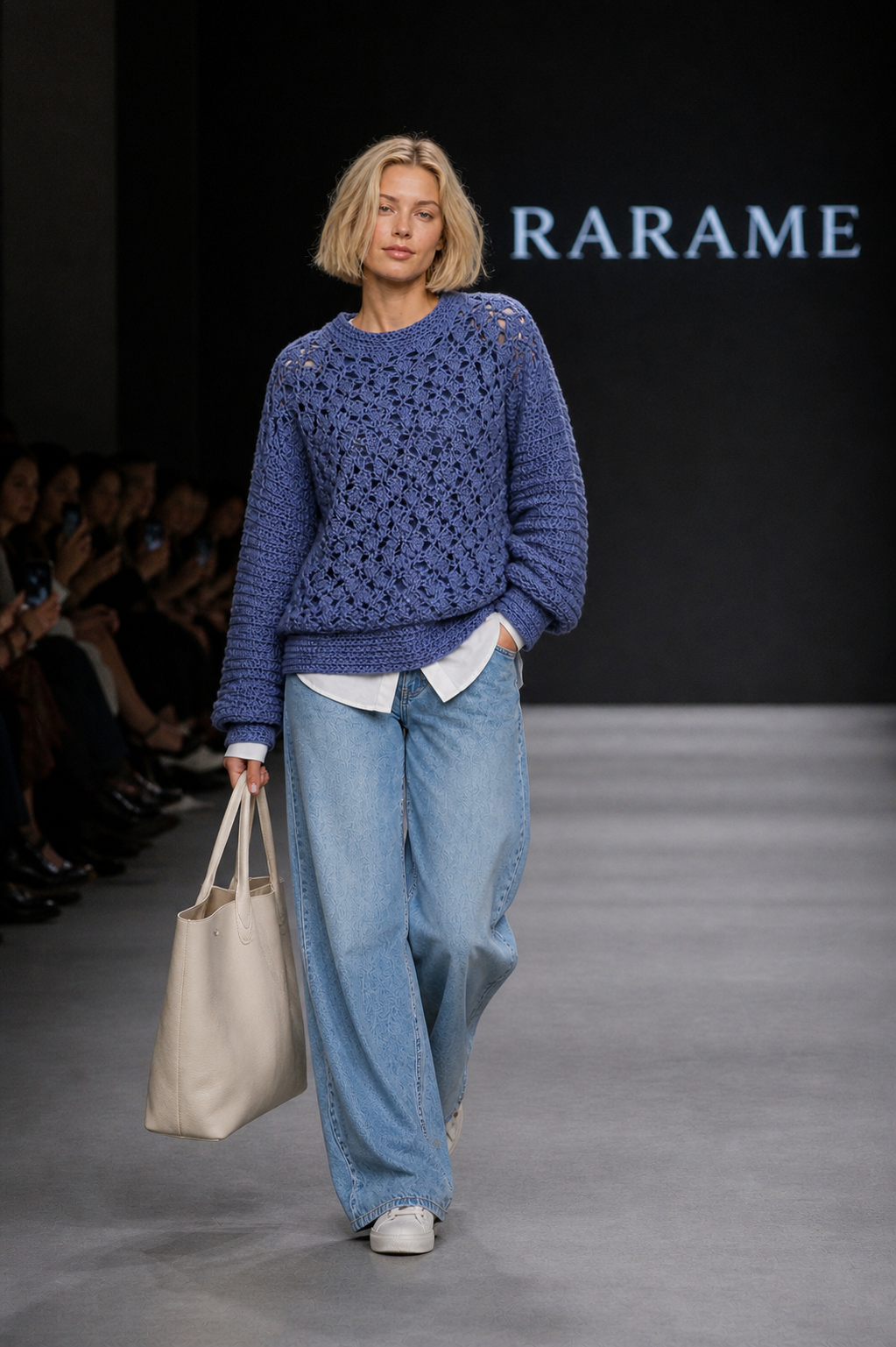 Blue Oversized Crochet Sweater – Handmade Wool Jumper | Boho Lace Knit Pullover | Chunky Winter Sweater