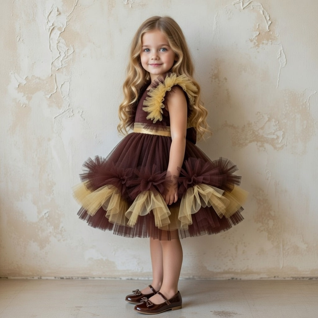 Brown Tulle Girl Dress – Princess Ball Gown for Girls, Party Dress for special occasions