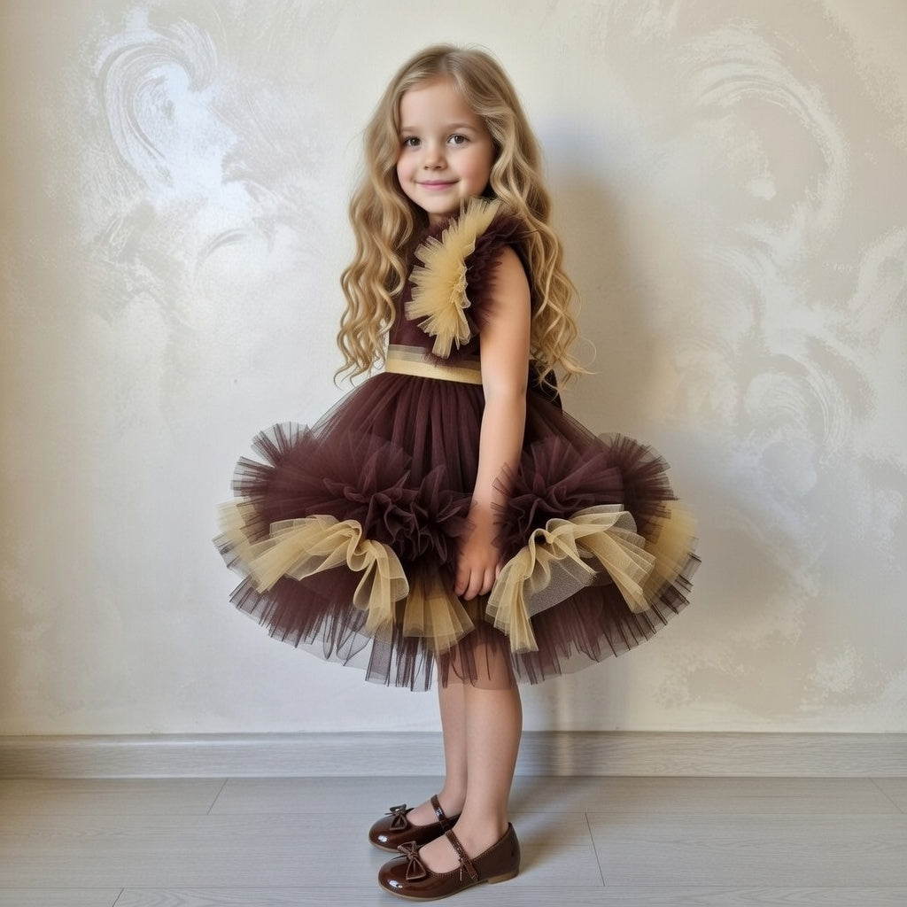 Brown Tulle Girl Dress – Princess Ball Gown for Girls, Party Dress for special occasions