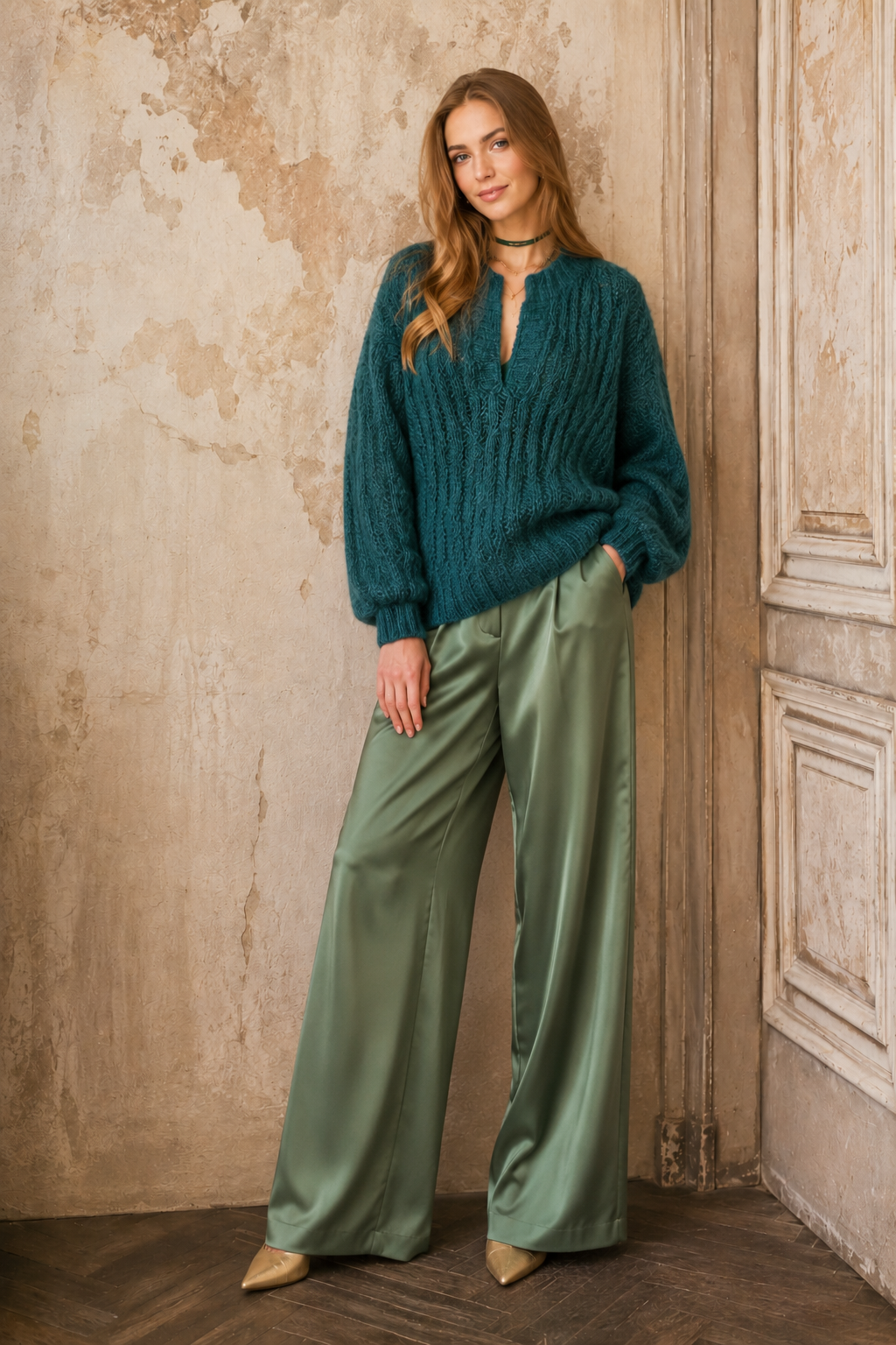 Emerald Green Oversized Mohair Sweater – Handmade Chunky Knit Pullover