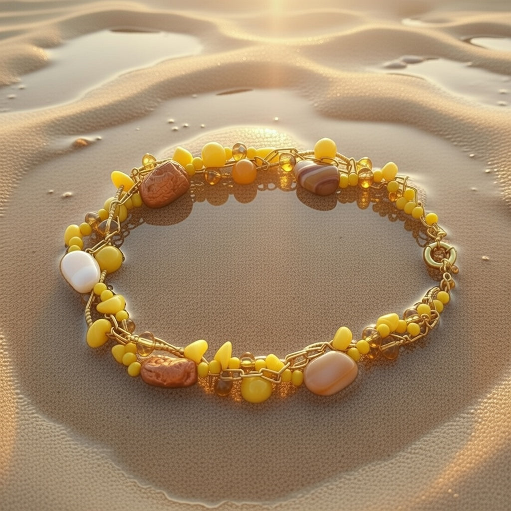 Multi Strand Yellow Agate Necklace – Jade & Jadeite Beaded Statement Necklace, 14K Gold Filled Stainless Steel Chain, 16 Inch Handmade Jewelry