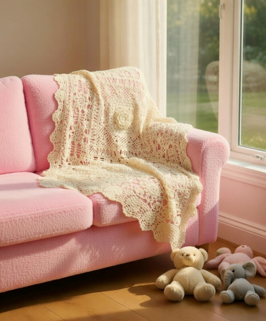 Crochet Cotton Baby Blanket – Lace Christening Blanket for Baptism, Handmade Baby Throw