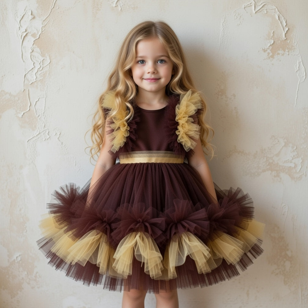 Brown Tulle Girl Dress – Princess Ball Gown for Girls, Party Dress for special occasions