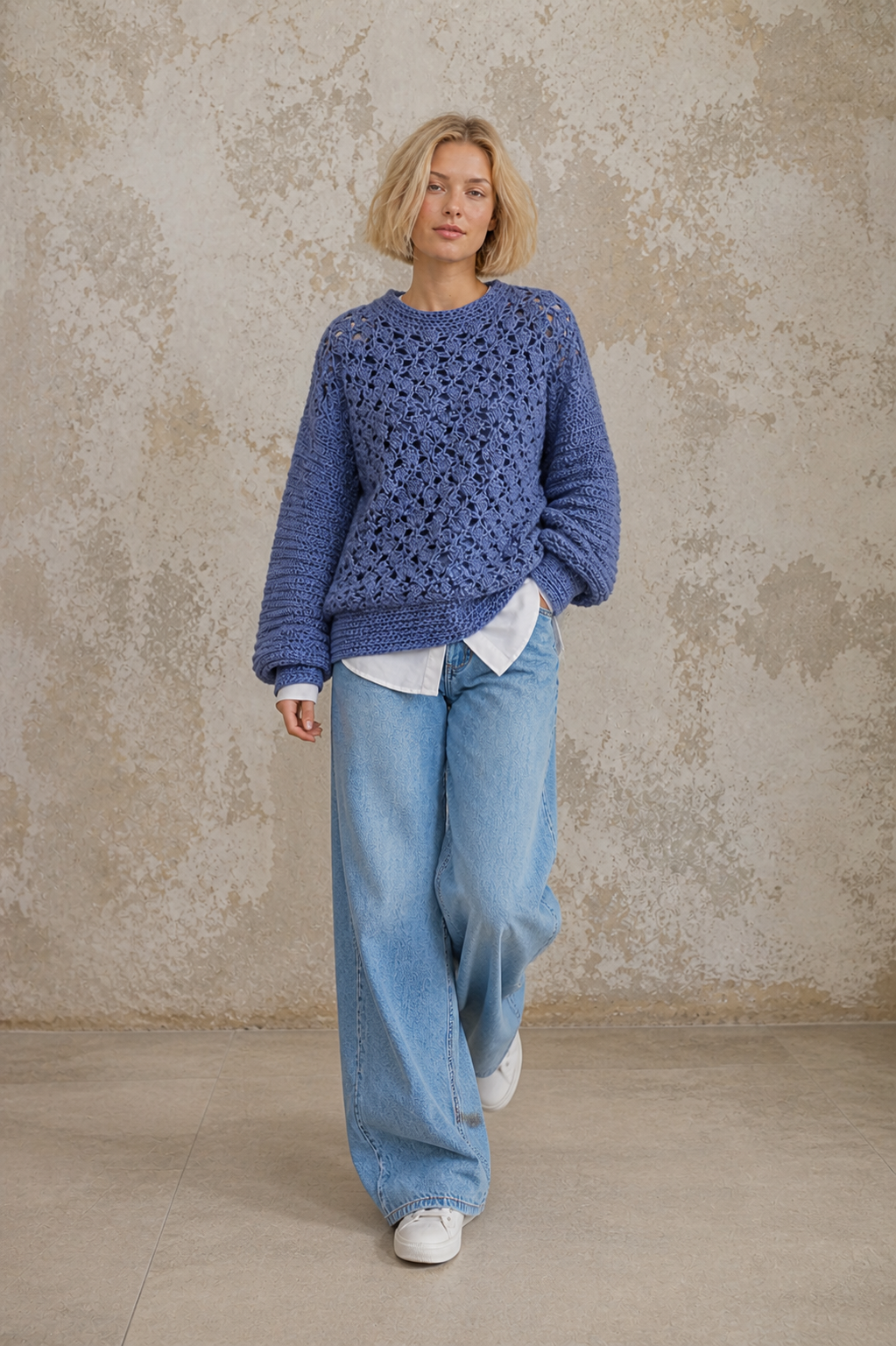 Blue Denim Crochet Sweater Pattern PDF Shell Stitch Pullover Beginner To Intermediate US Terms  Instant Download