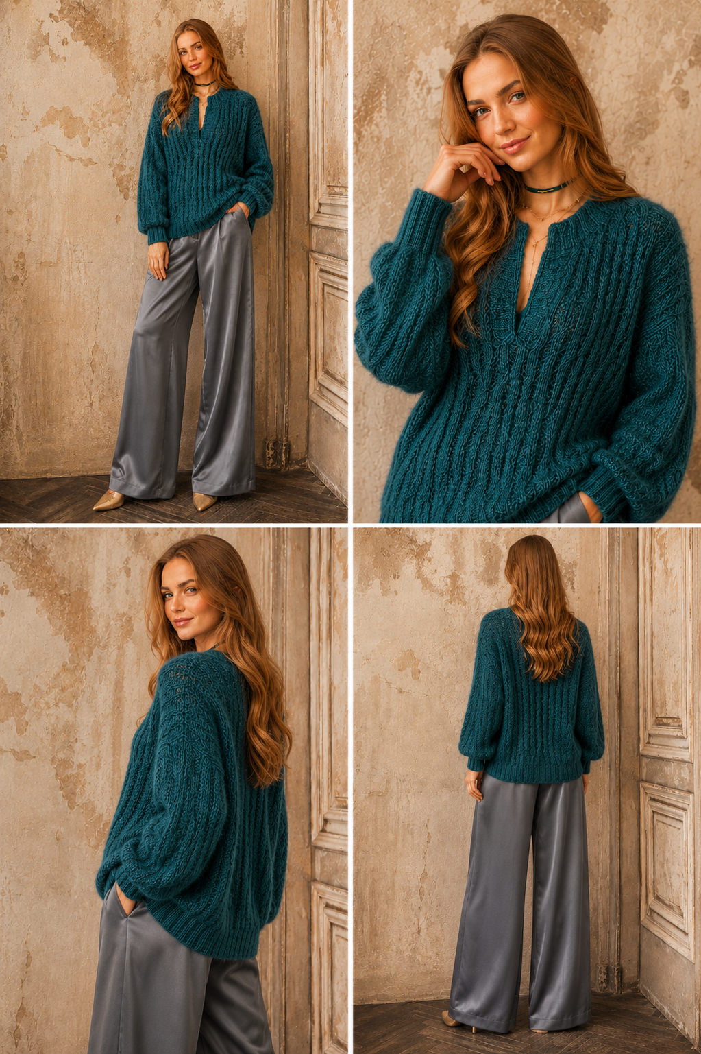 Emerald Green Oversized Mohair Sweater – Handmade Chunky Knit Pullover
