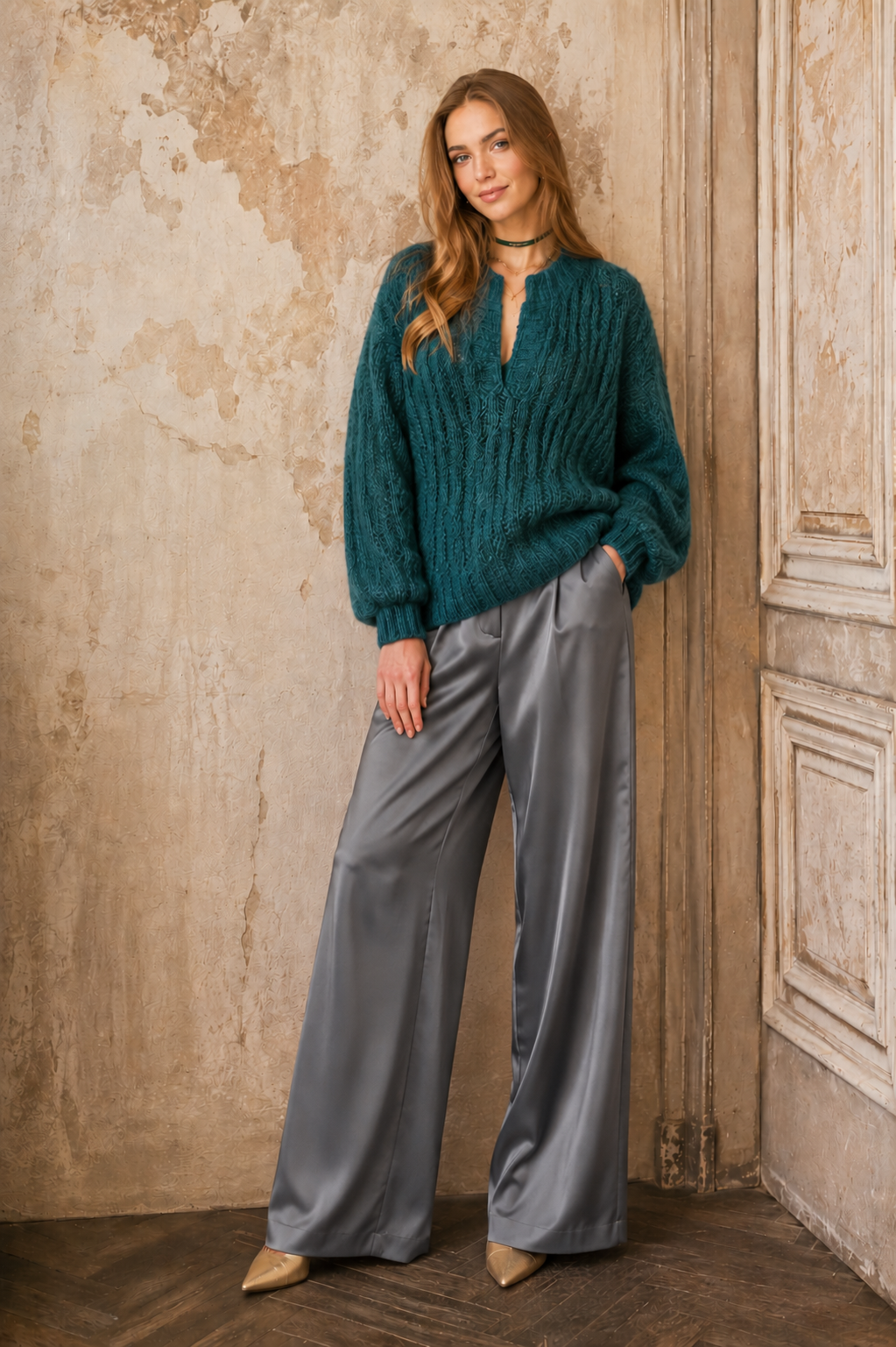 Emerald Green Oversized Mohair Sweater – Handmade Chunky Knit Pullover