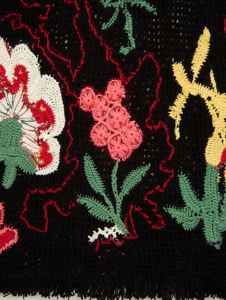 Black Irish Lace Crochet Dress Handmade Floral Lace Dress Sleeveless Boho Midi Dress Artisan Crochet Evening Dress