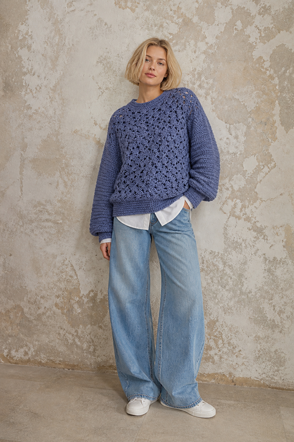 Blue Denim Crochet Sweater Pattern PDF Shell Stitch Pullover Beginner To Intermediate US Terms  Instant Download