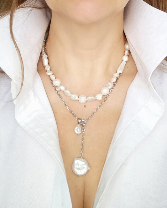 White baroque freshwater pearl pendant necklace bridal jewelry