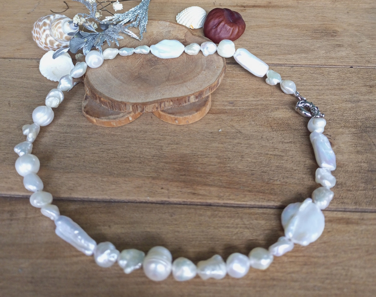 Close-up detail of baroque freshwater pearl pendant