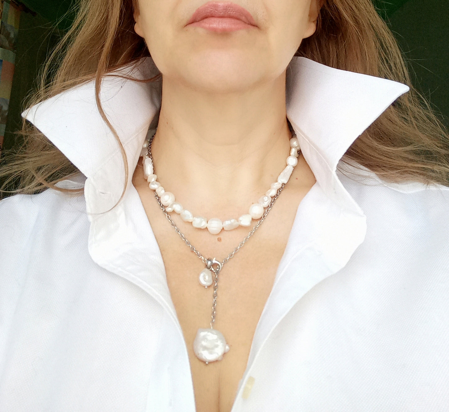 Organic baroque freshwater pearl necklace design