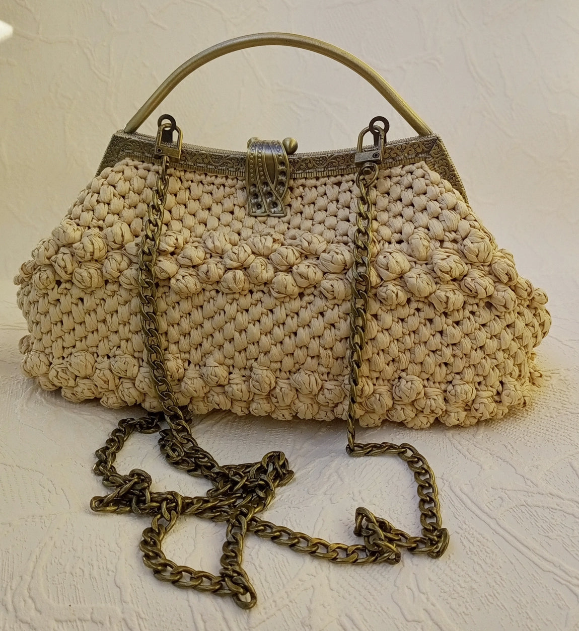 Elegant handmade crochet purse beige boho style