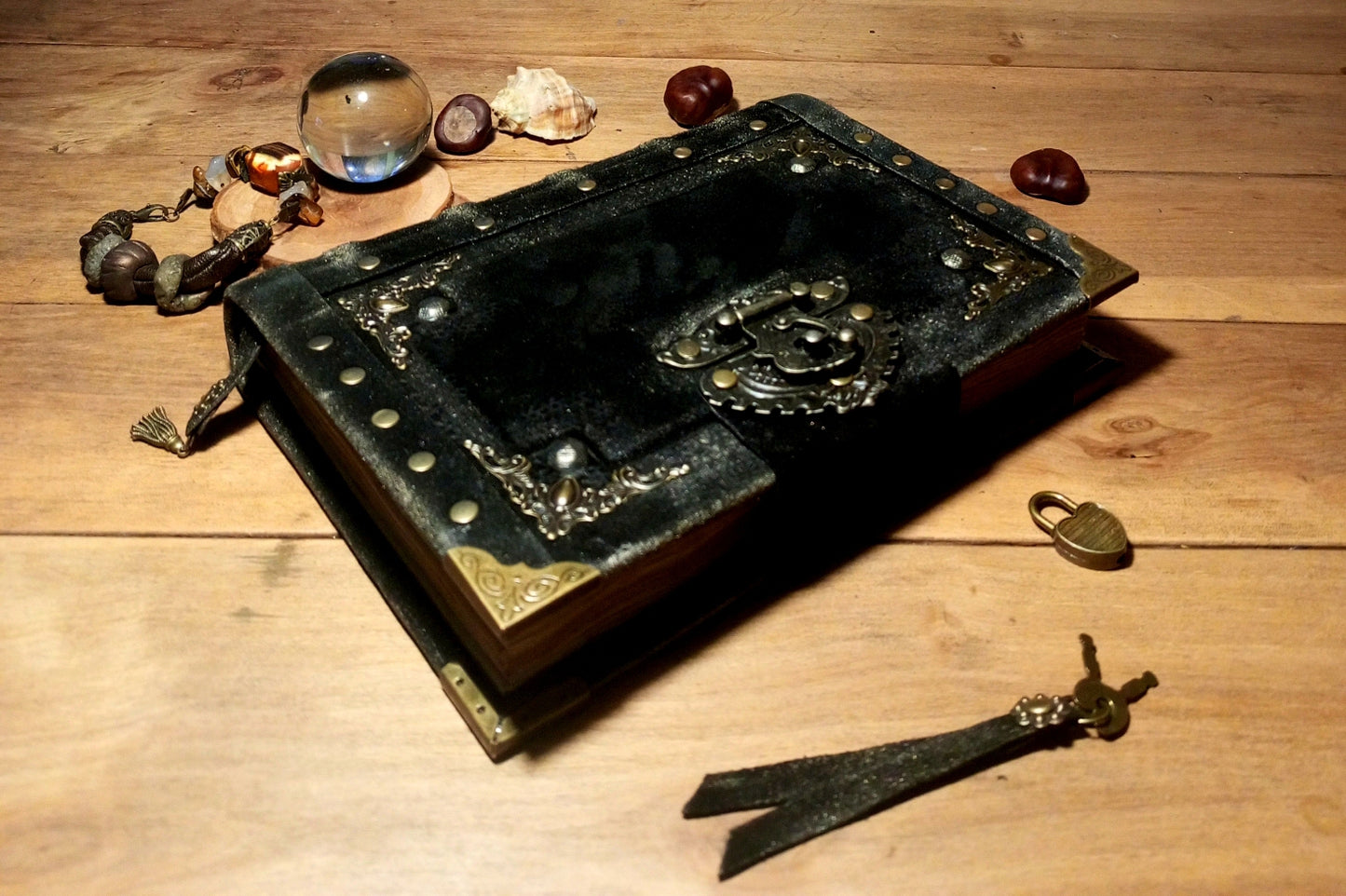 Vintage medieval leather notebook black suede mysterious fantasy book