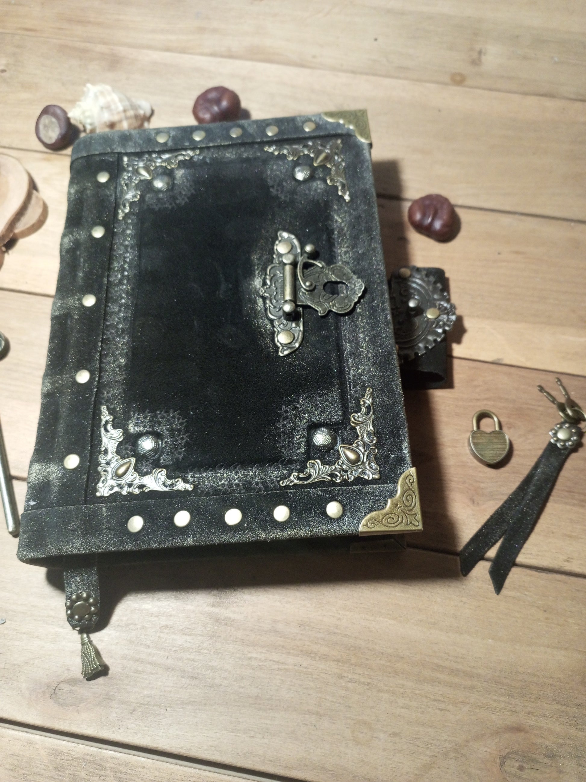 Personal leather notebook black suede medieval style fantasy journal