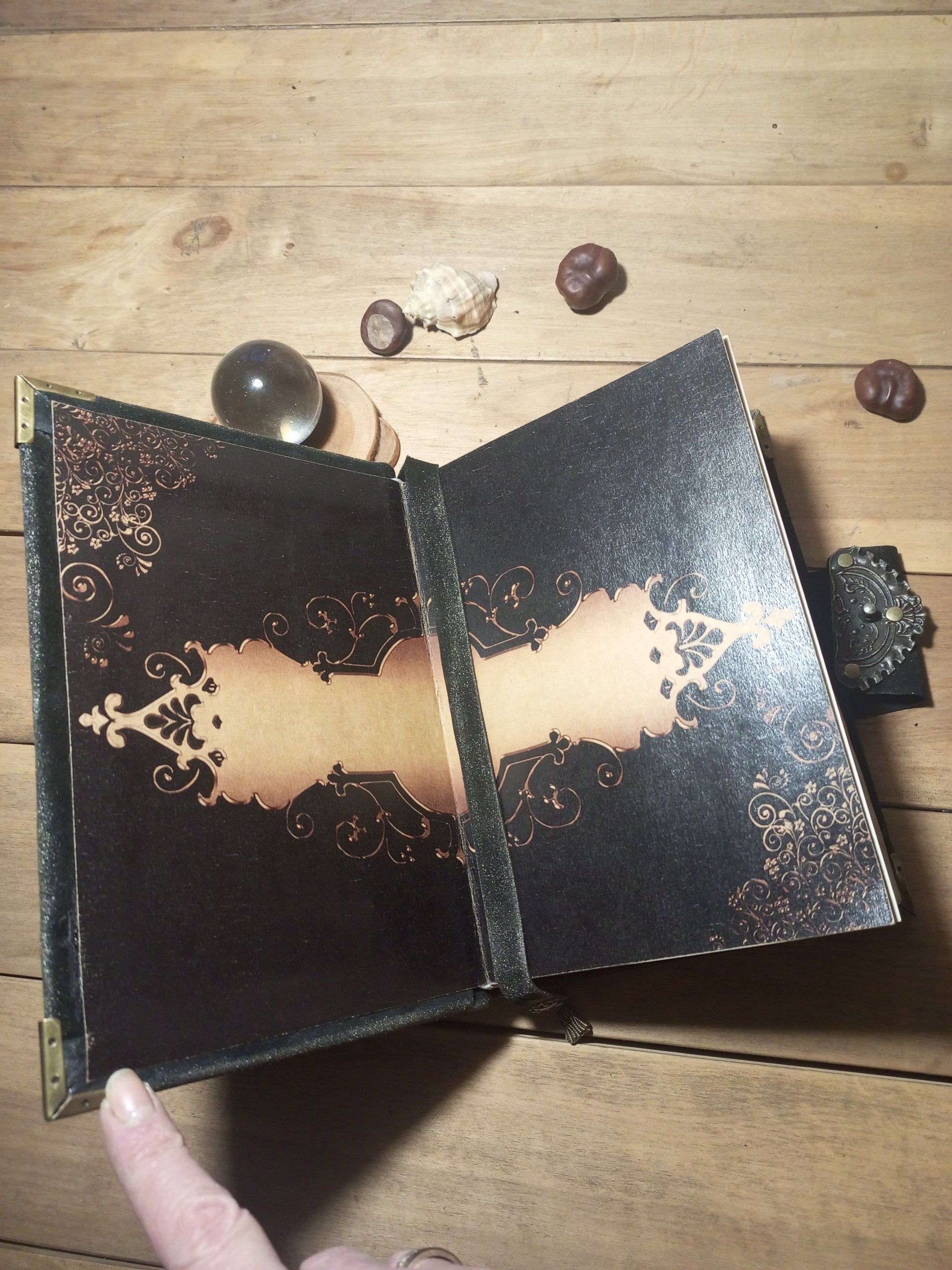Mysterious book gift handmade black suede vintage journal