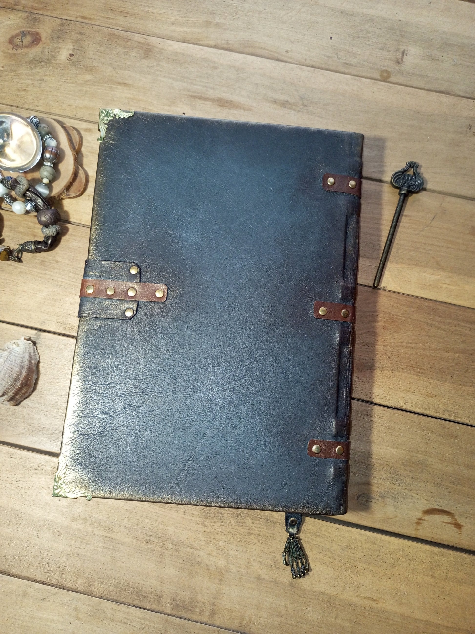 Unique handmade brown grey leather antique journal gift