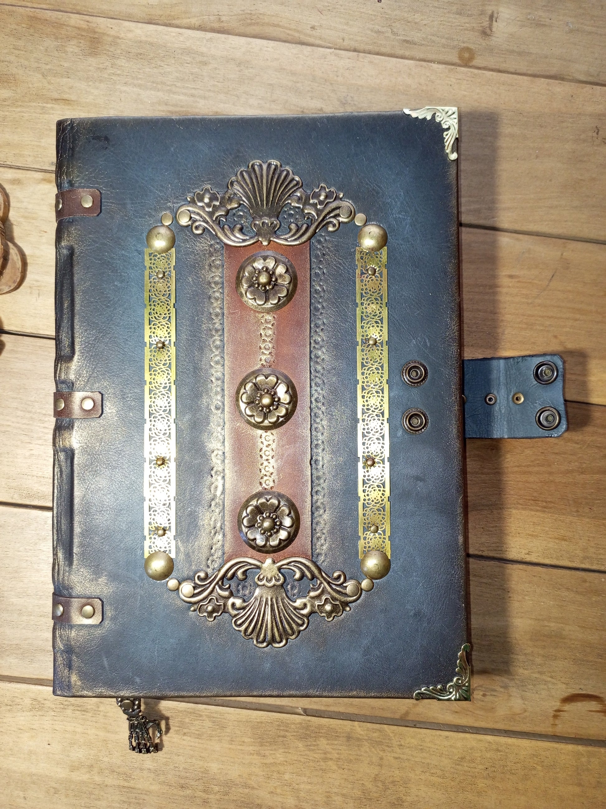 Vintage brown grey book of shadows genuine leather notebook