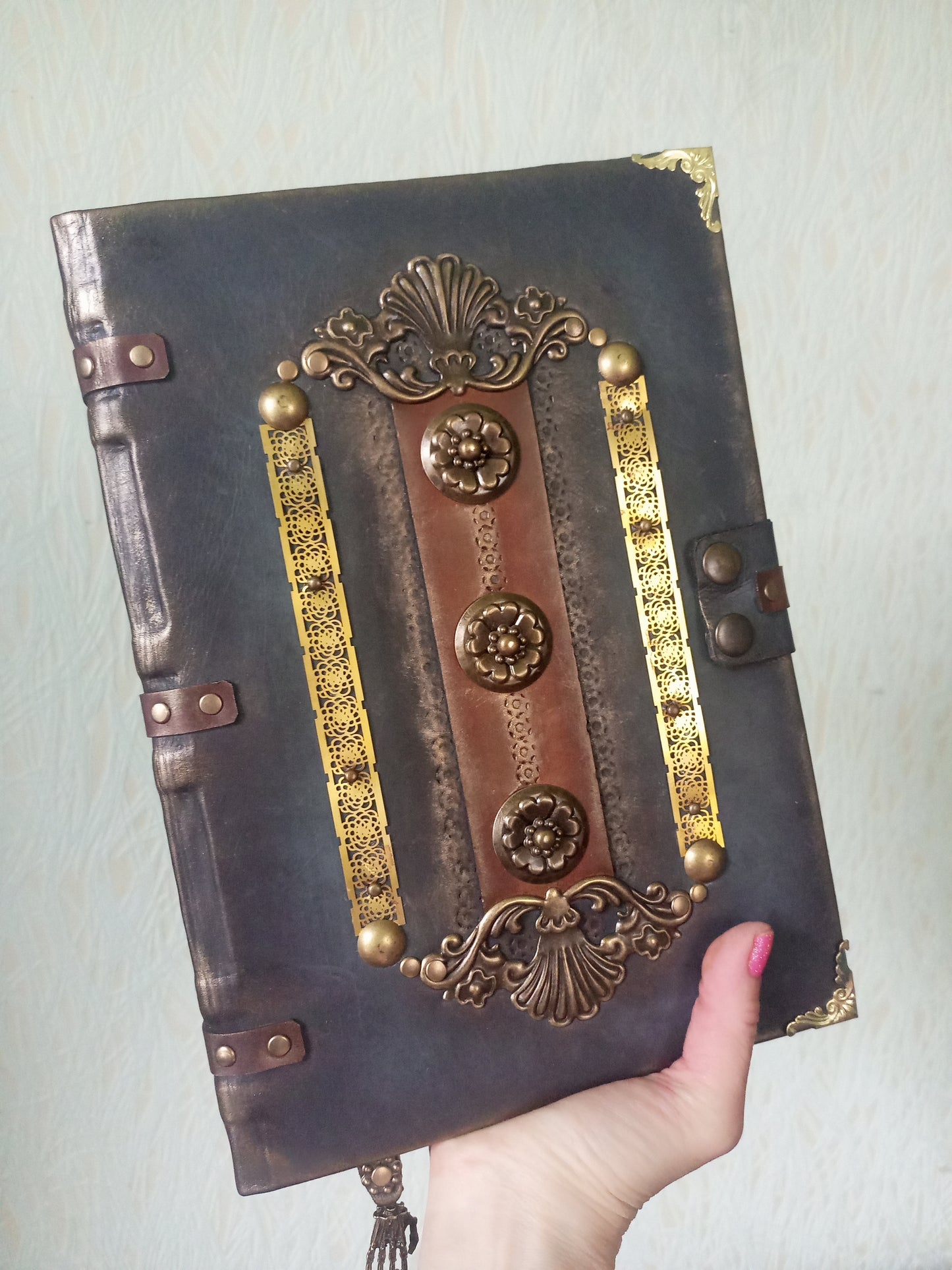 Genuine leather brown grey journal with aged antique pages
