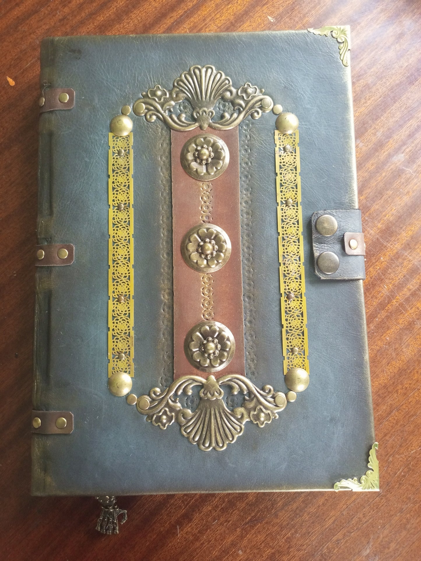 Aged gray grimoire book of shadows handmade leather notebook
