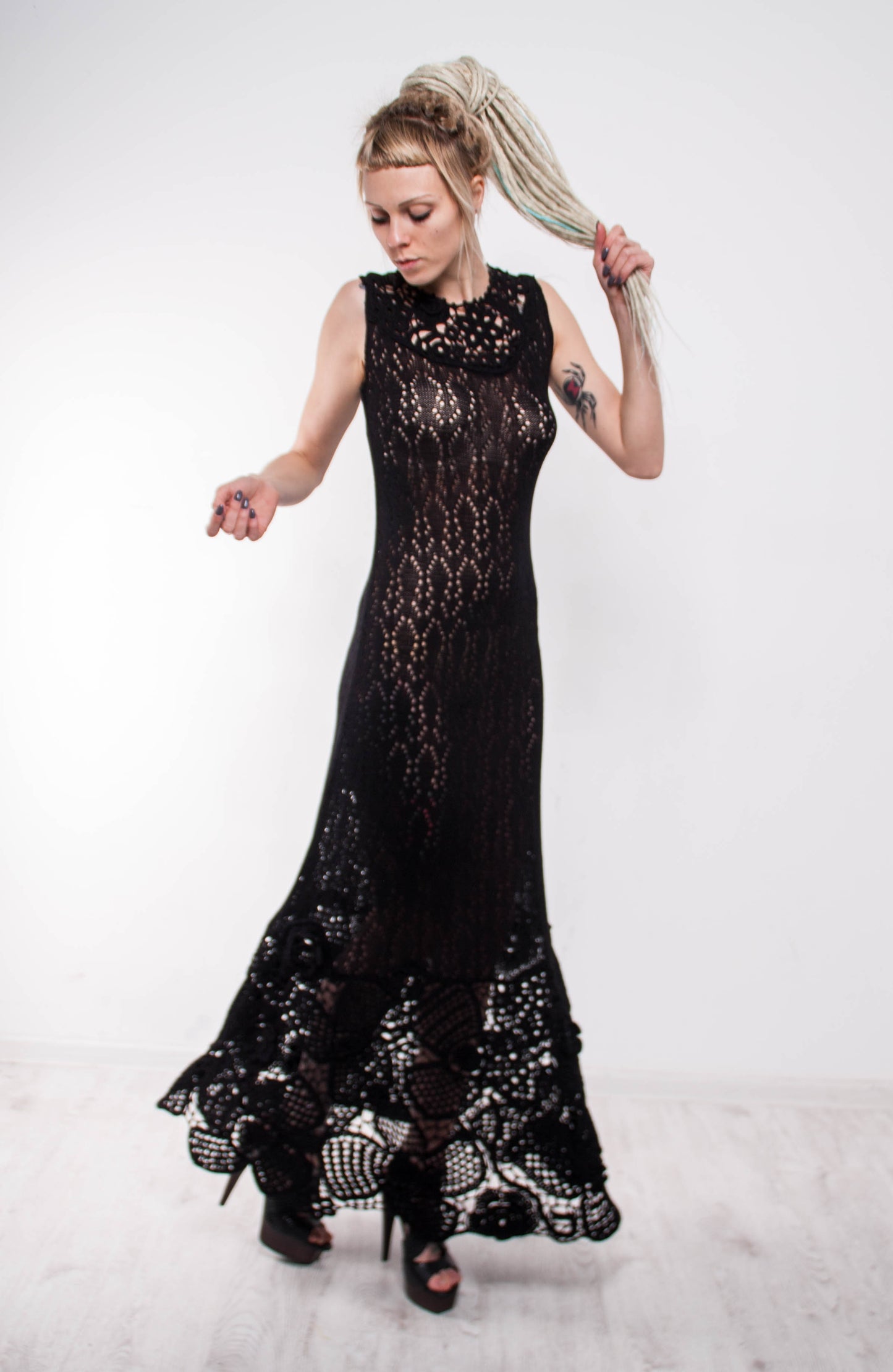 Black Crochet Maxi Dress