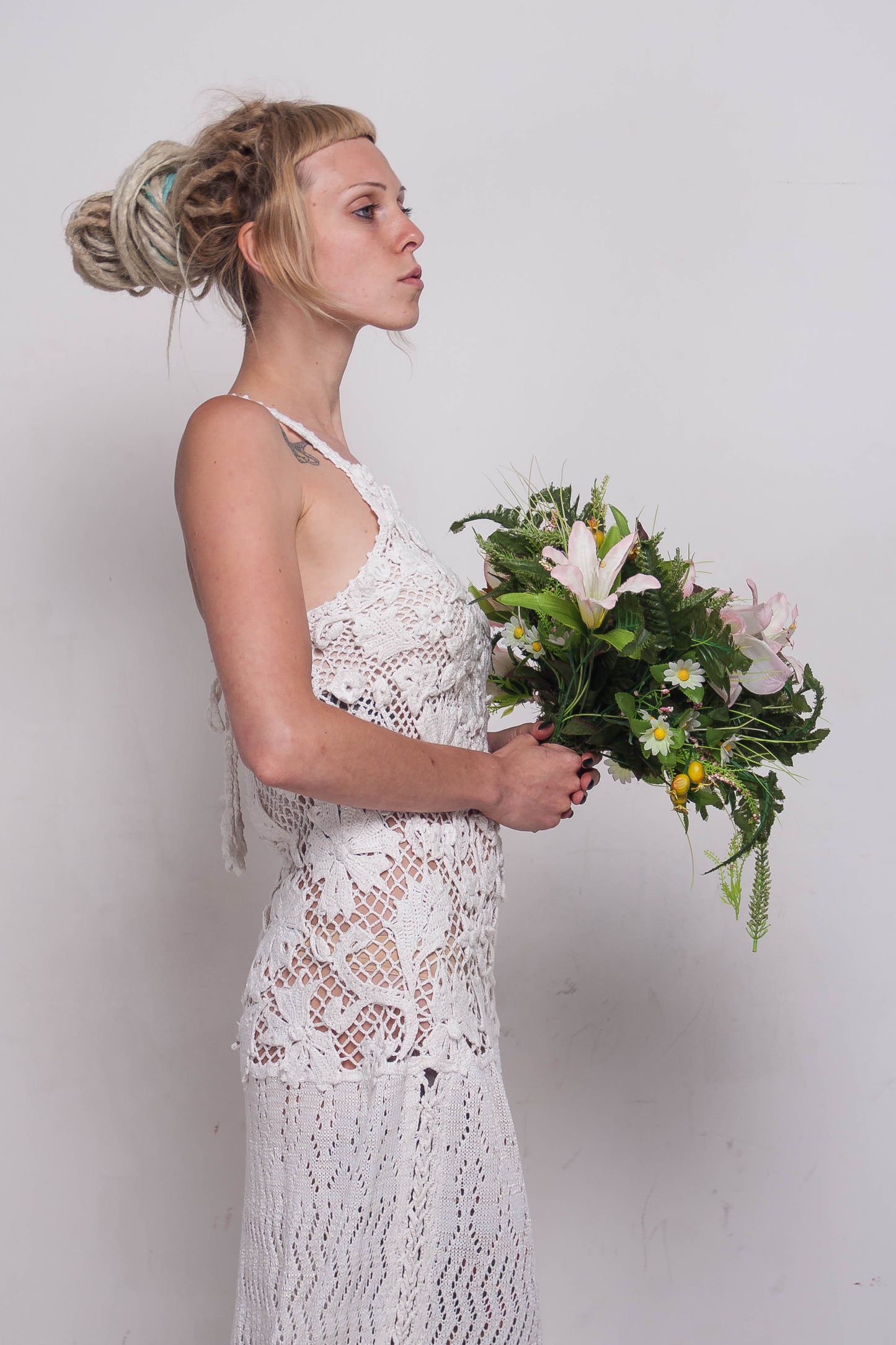 White Crochet Irish Lace Wedding Dress – Handmade Bridal Maxi Lace Gown
