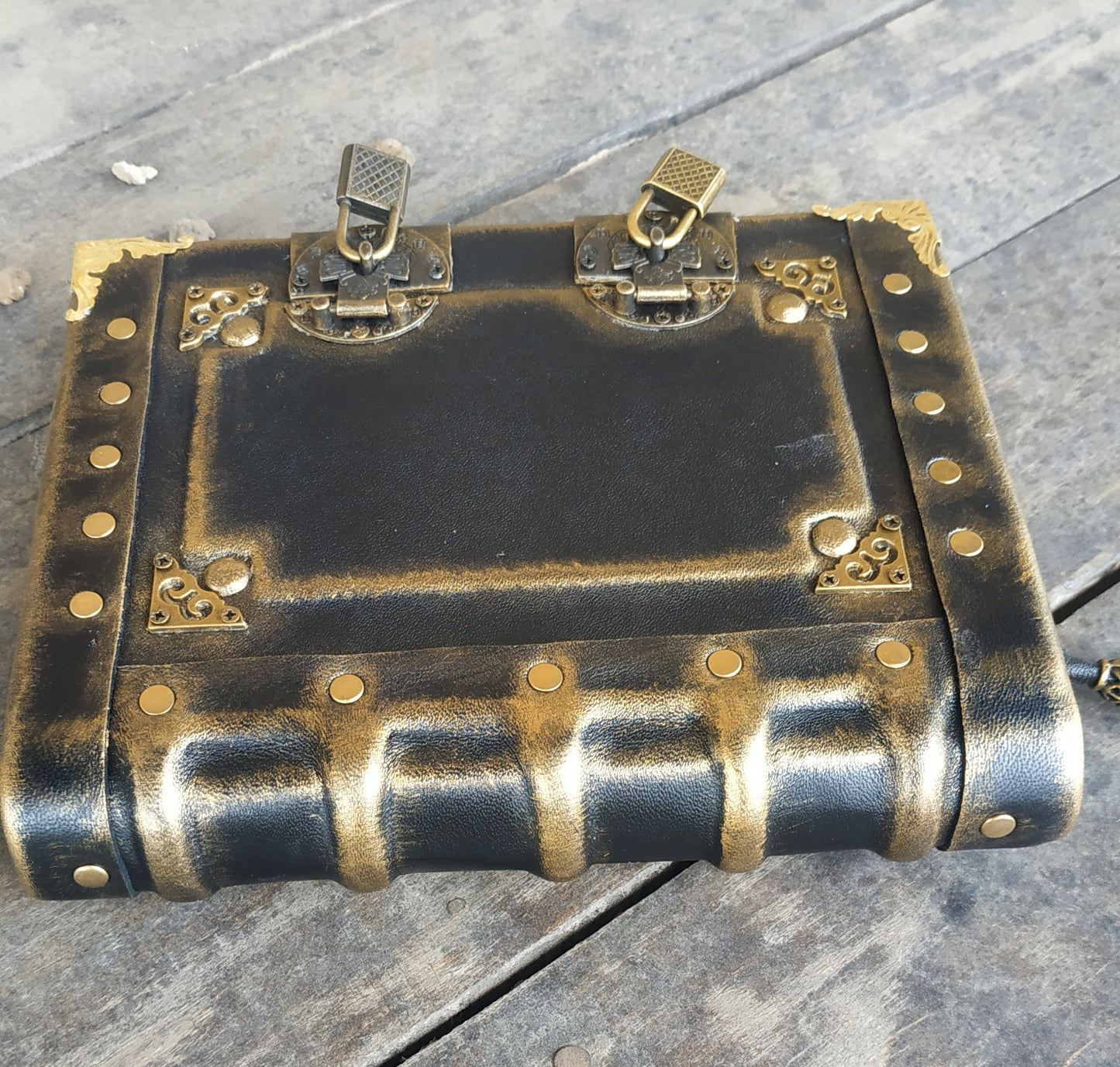 Black Leather Journal with Double Locks – Handmade Vintage Grimoire Book of Shadows Notebook