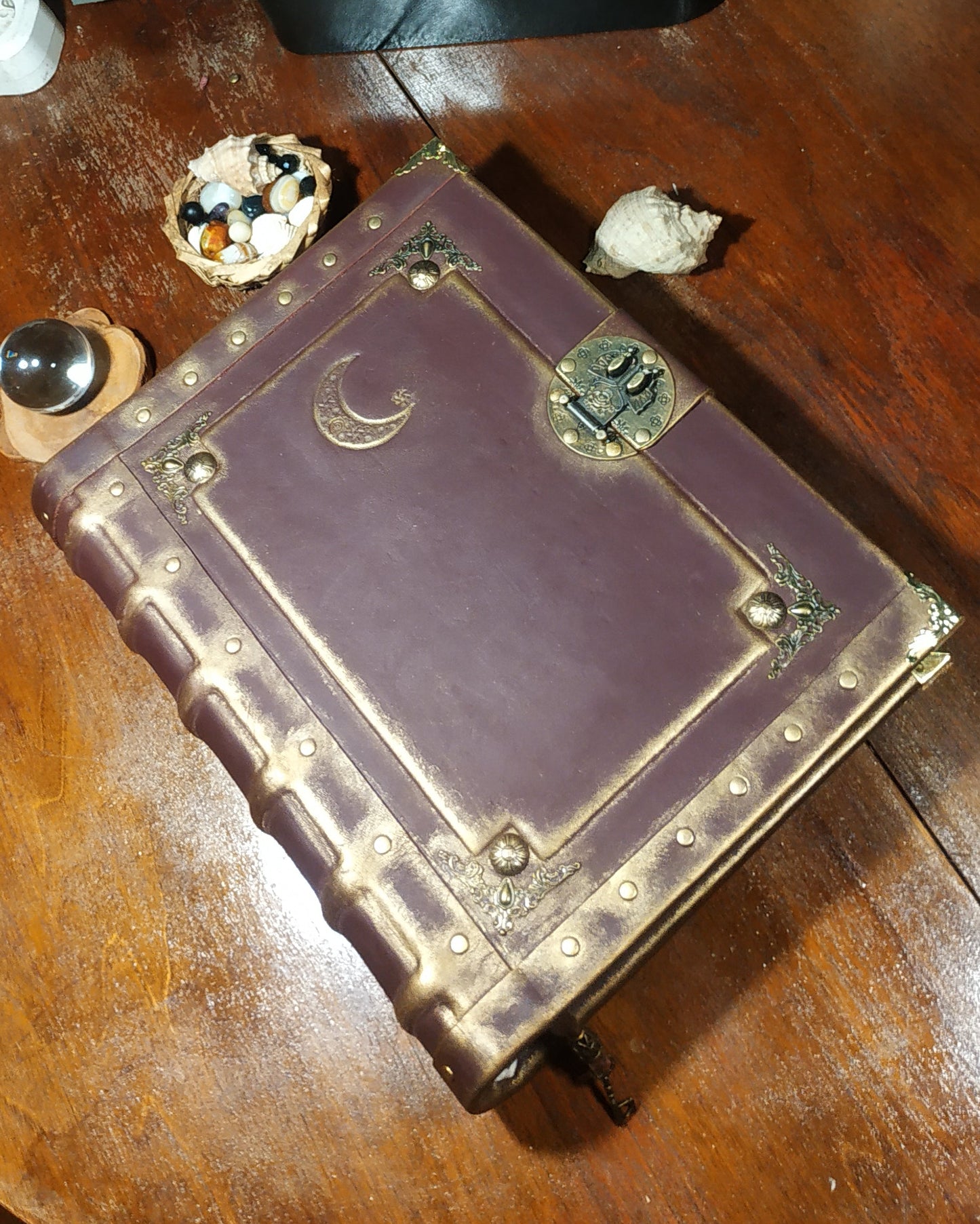 Personalized Bordeaux Leather Journal with Moon Engraving – Handmade Book of Shadows Grimoire