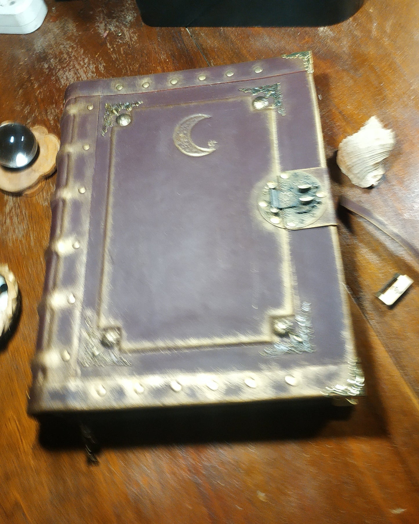 Personalized Bordeaux Leather Journal with Moon Engraving – Handmade Book of Shadows Grimoire