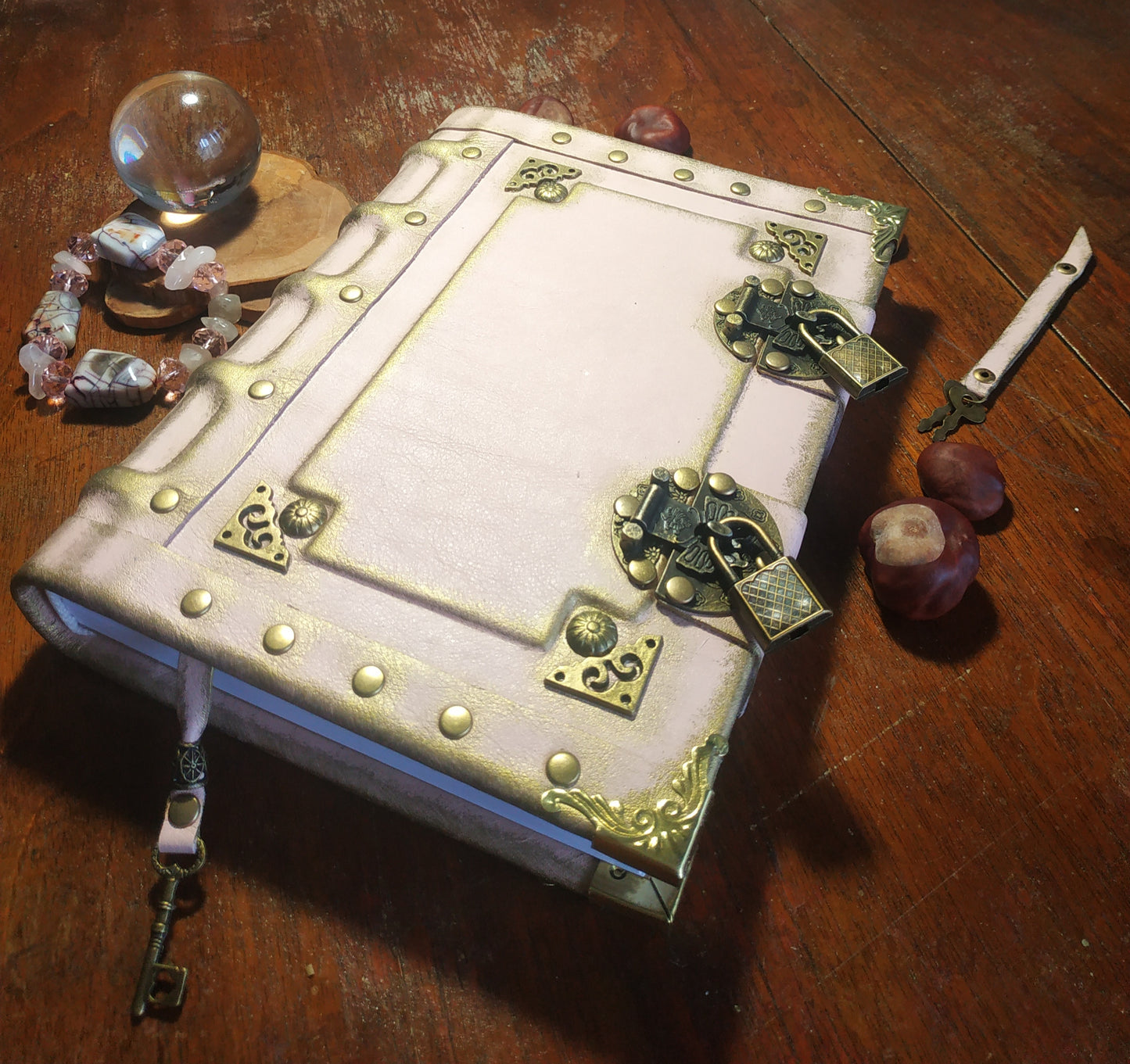 Pink Leather Journal with Double Locks – Handmade Vintage Lined Diary Book of Shadows Notebook
