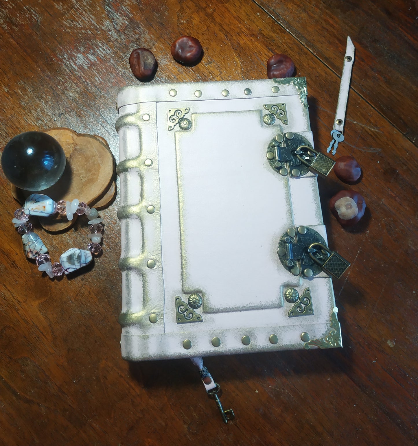 Pink Leather Journal with Double Locks – Handmade Vintage Lined Diary Book of Shadows Notebook