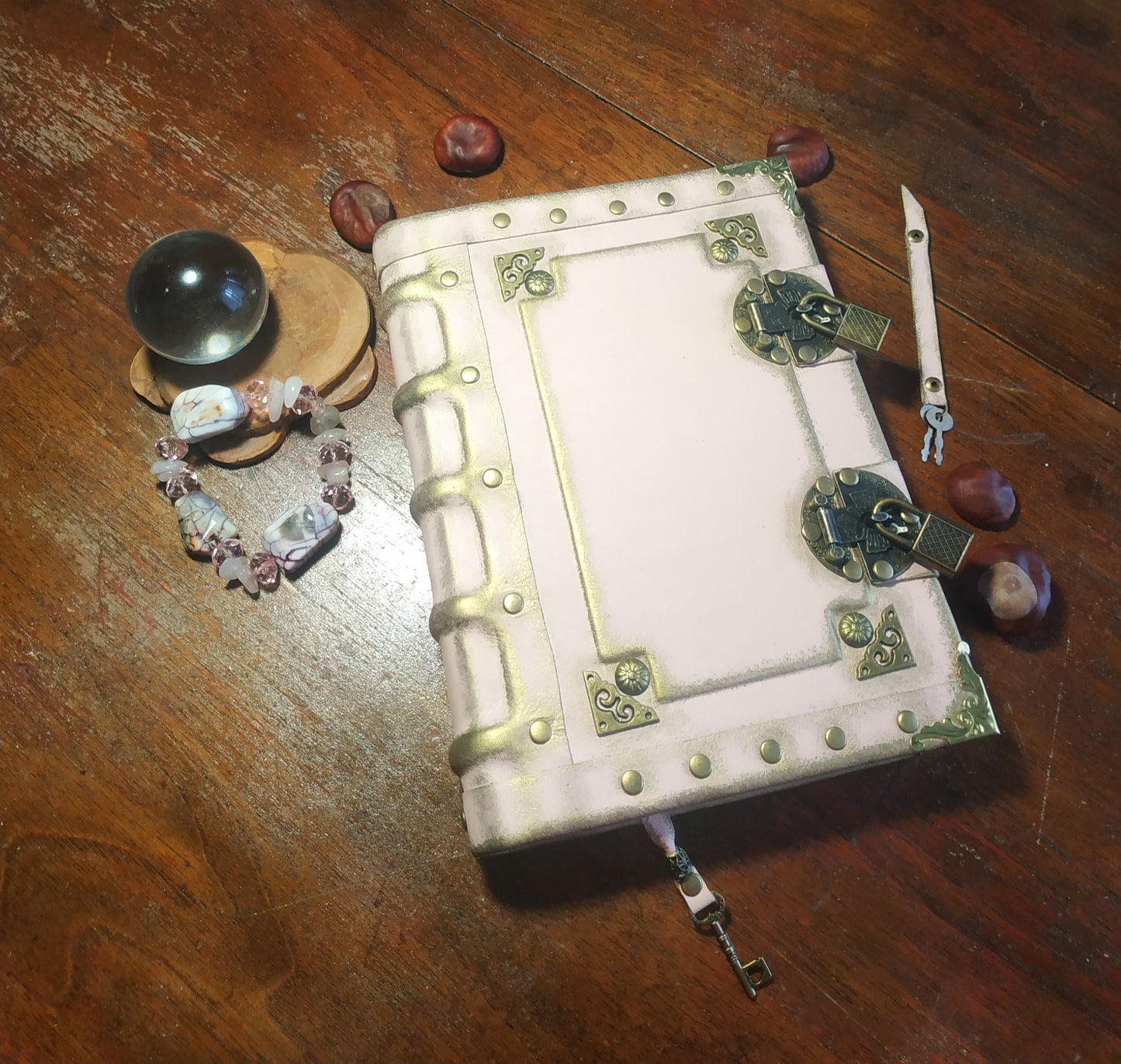 Pink Leather Journal with Double Locks – Handmade Vintage Lined Diary Book of Shadows Notebook