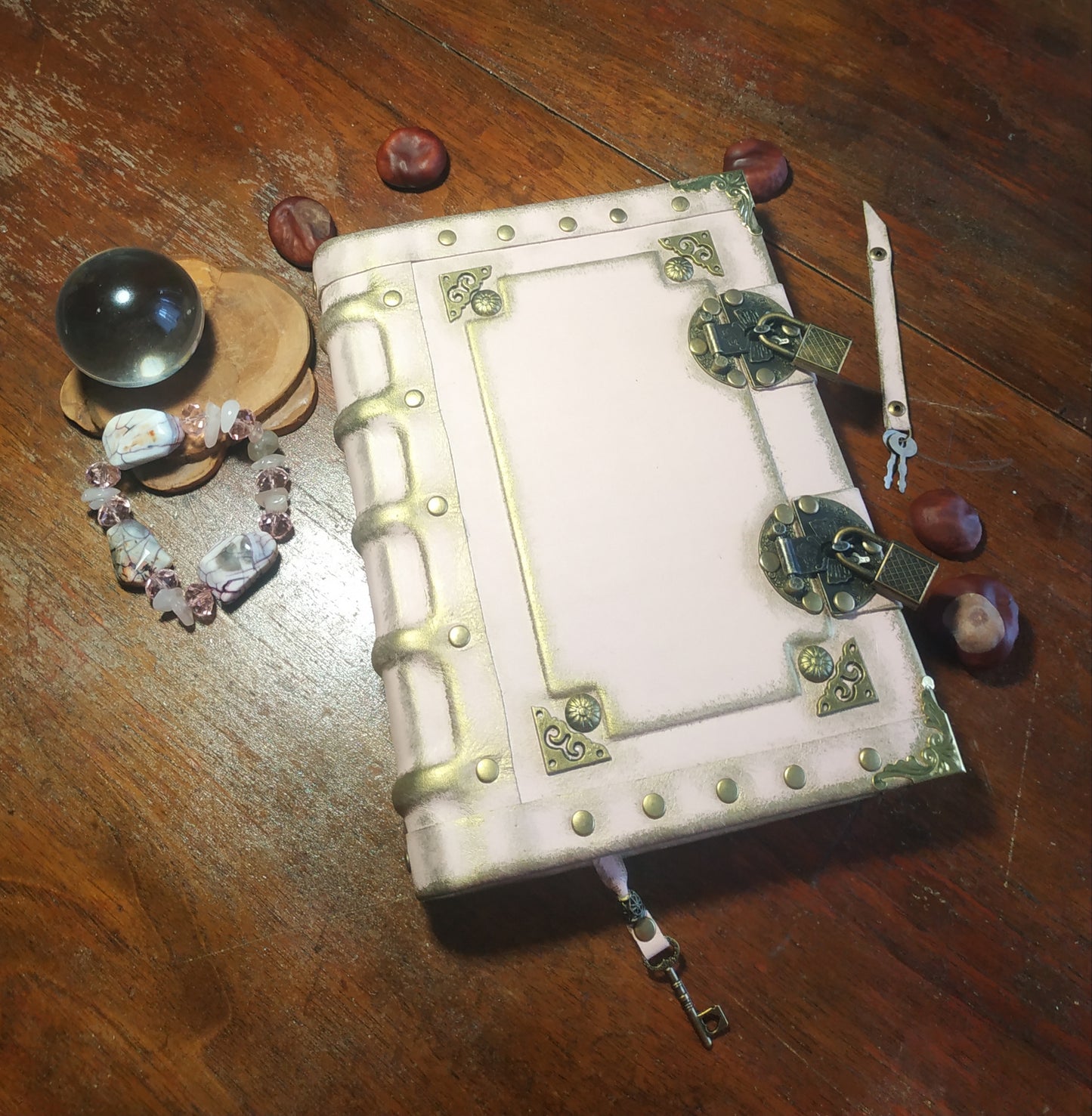 Pink Leather Journal with Double Locks – Handmade Vintage Lined Diary Book of Shadows Notebook