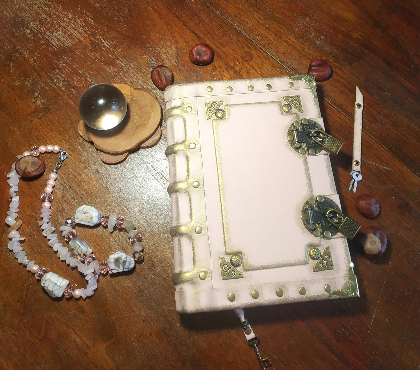 Pink Leather Journal with Double Locks – Handmade Vintage Lined Diary Book of Shadows Notebook