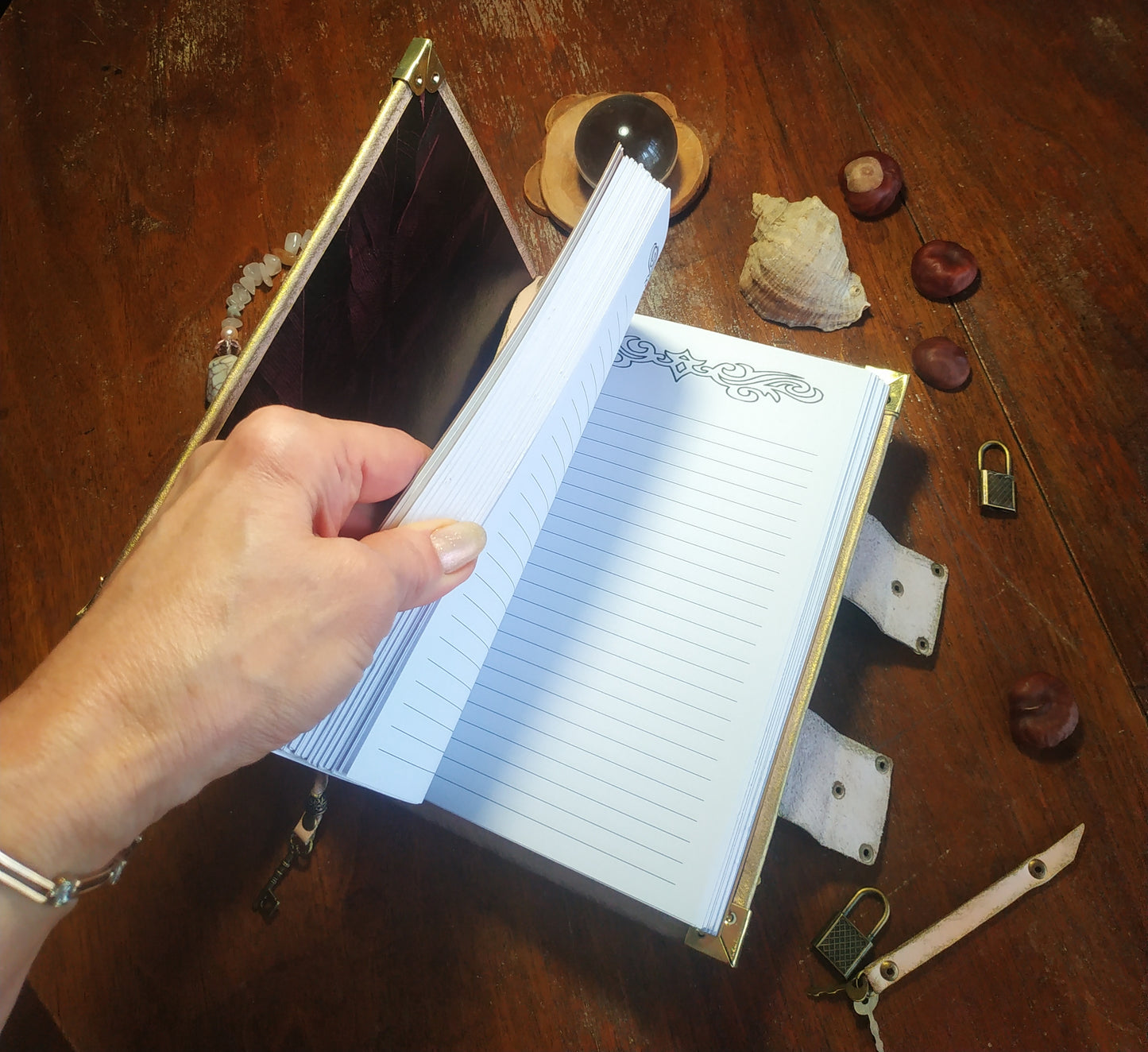 Pink Leather Journal with Double Locks – Handmade Vintage Lined Diary Book of Shadows Notebook
