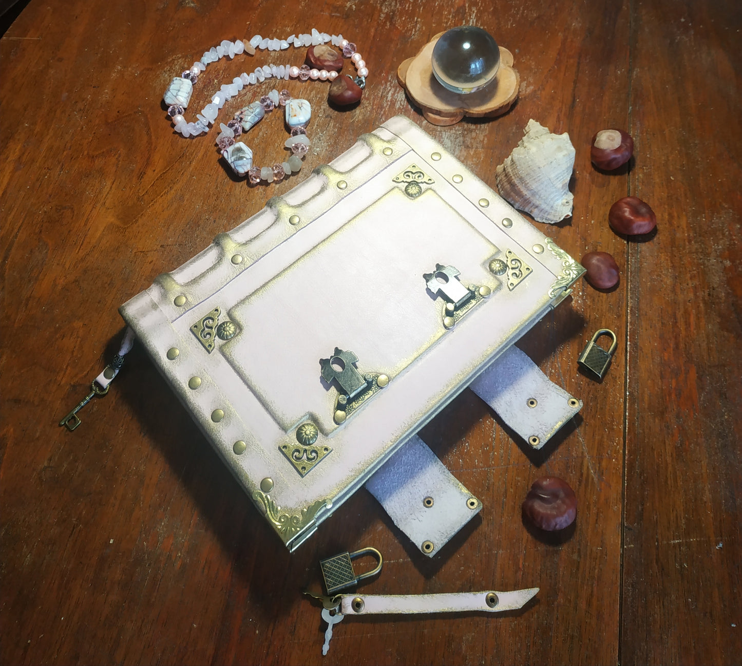 Pink Leather Journal with Double Locks – Handmade Vintage Lined Diary Book of Shadows Notebook