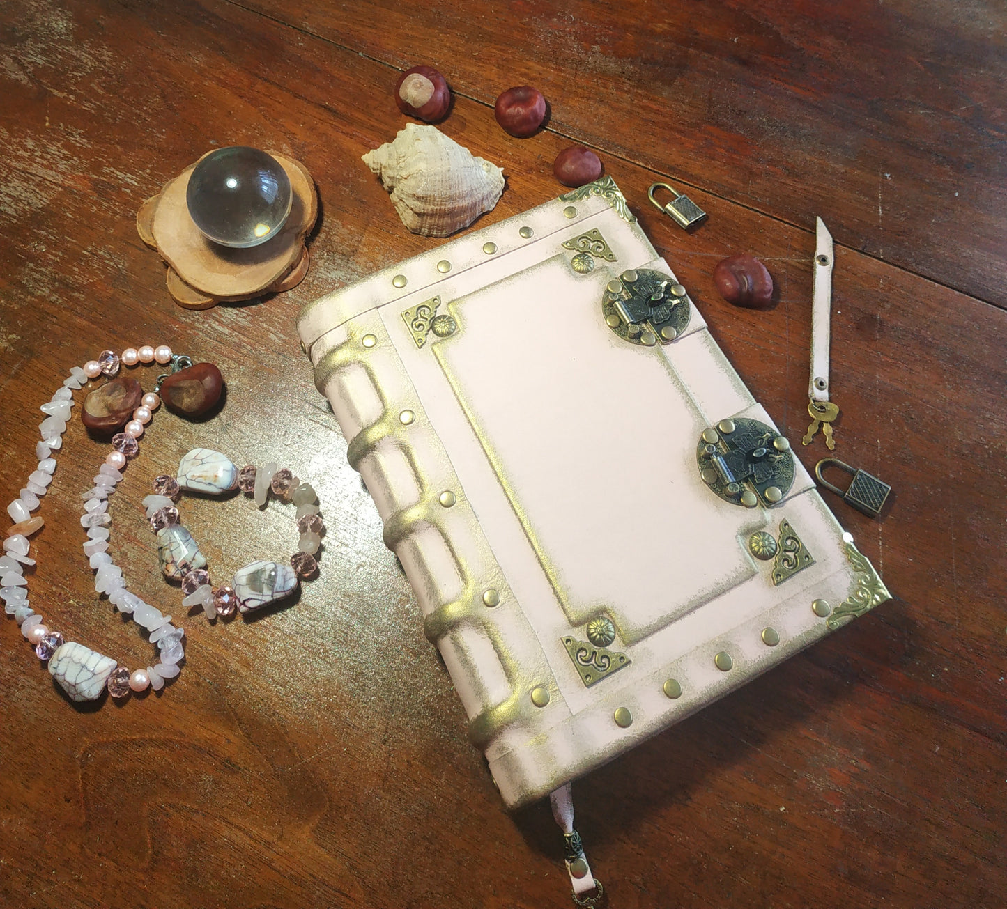 Pink Leather Journal with Double Locks – Handmade Vintage Lined Diary Book of Shadows Notebook