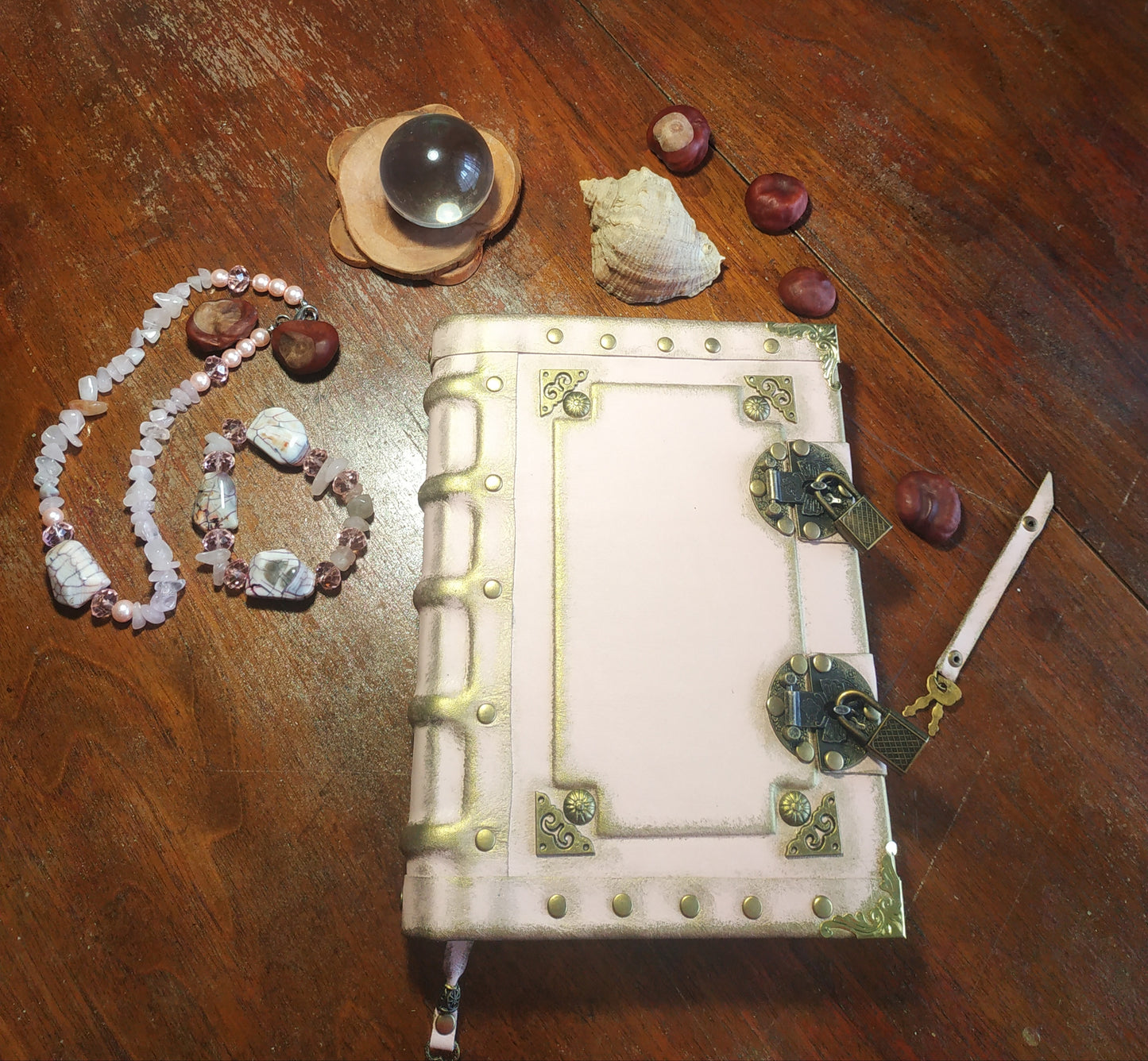 Pink Leather Journal with Double Locks – Handmade Vintage Lined Diary Book of Shadows Notebook