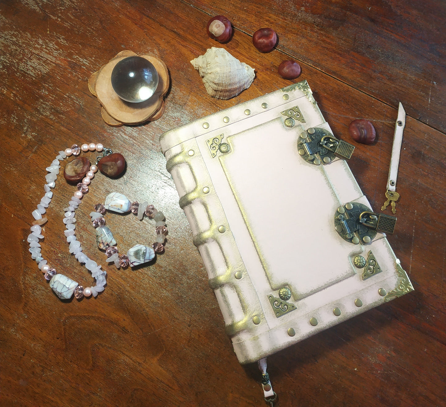 Pink Leather Journal with Double Locks – Handmade Vintage Lined Diary Book of Shadows Notebook