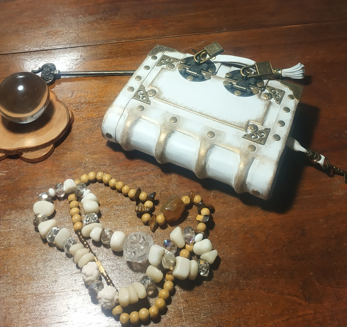 White Aged Leather Journal with Antique Locks – Medieval Wicca Grimoire Handmade Blank Vintage Notebook, 200 Pages