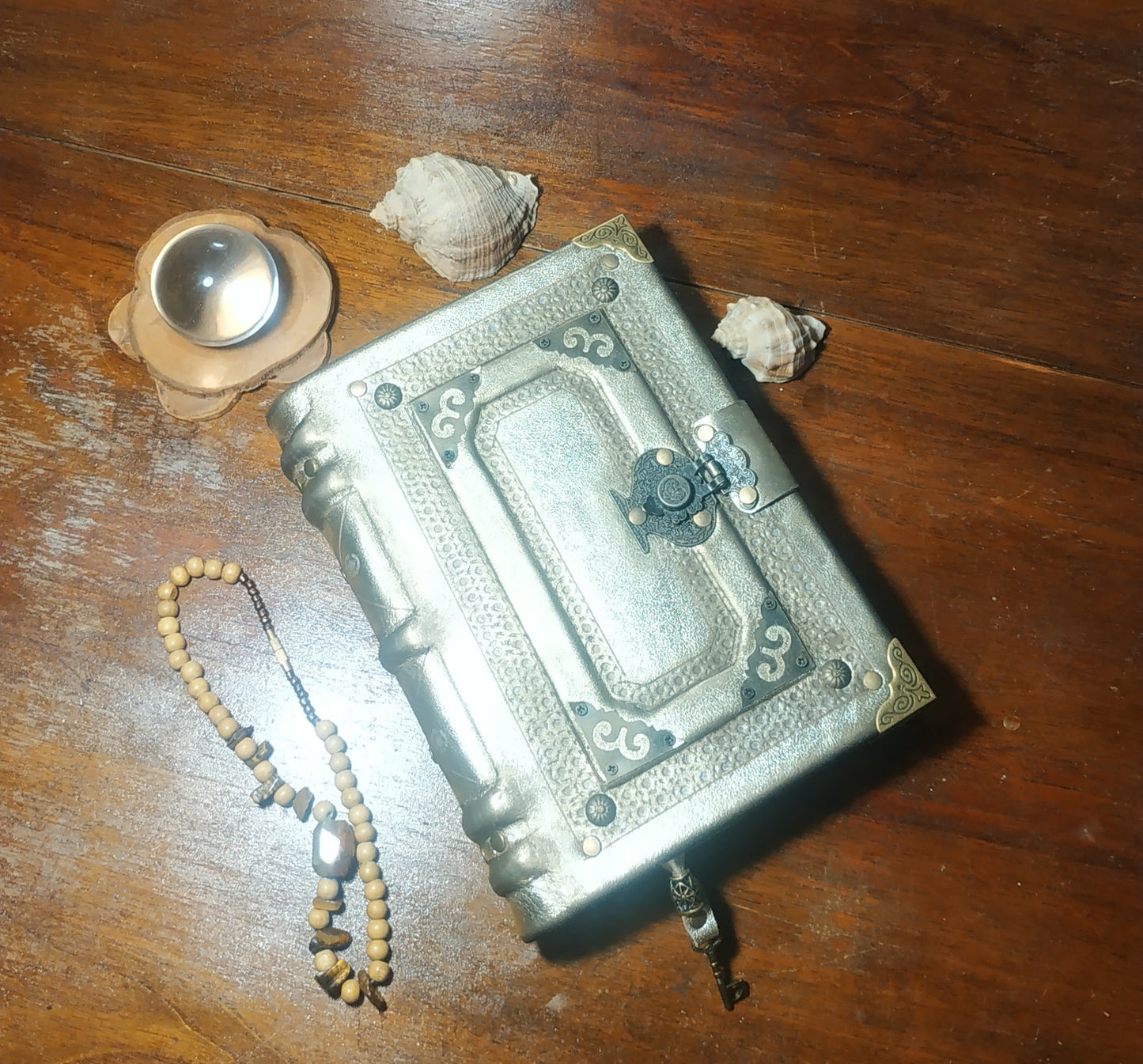 Gold Leather Journal with Antique Lock – Handmade Vintage Notebook Book of Shadows