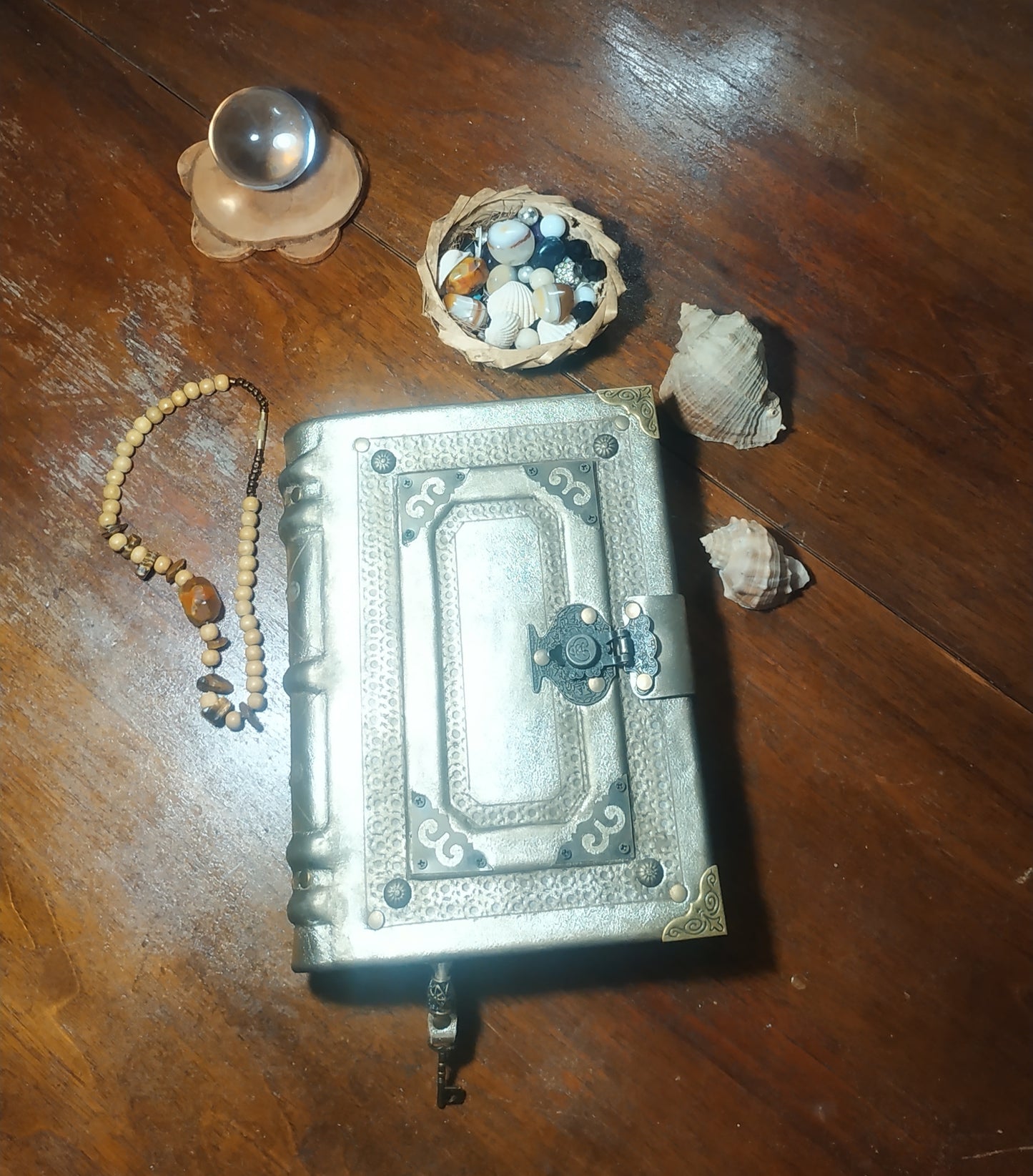 Gold Leather Journal with Antique Lock – Handmade Vintage Notebook Book of Shadows