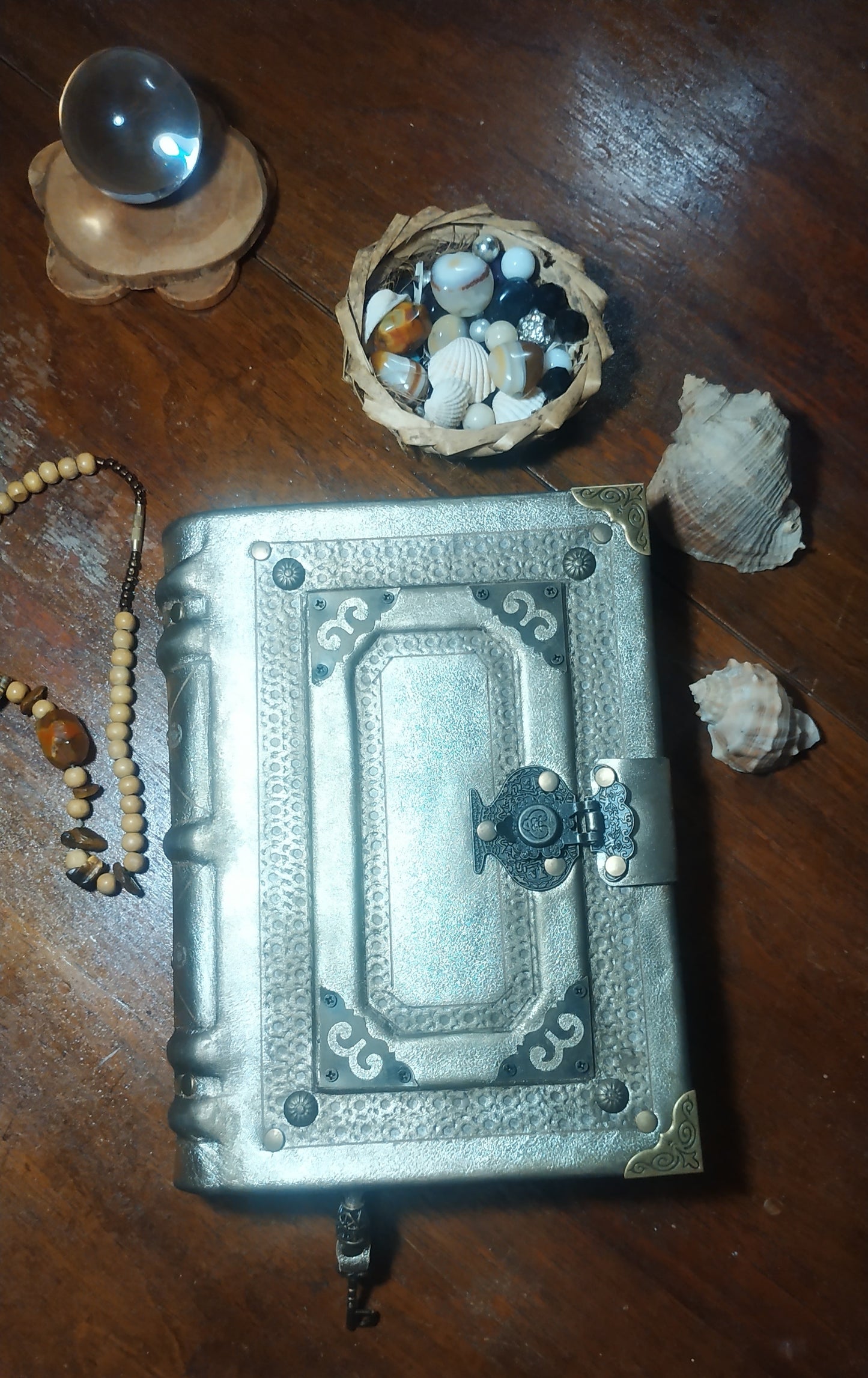 Gold Leather Journal with Antique Lock – Handmade Vintage Notebook Book of Shadows