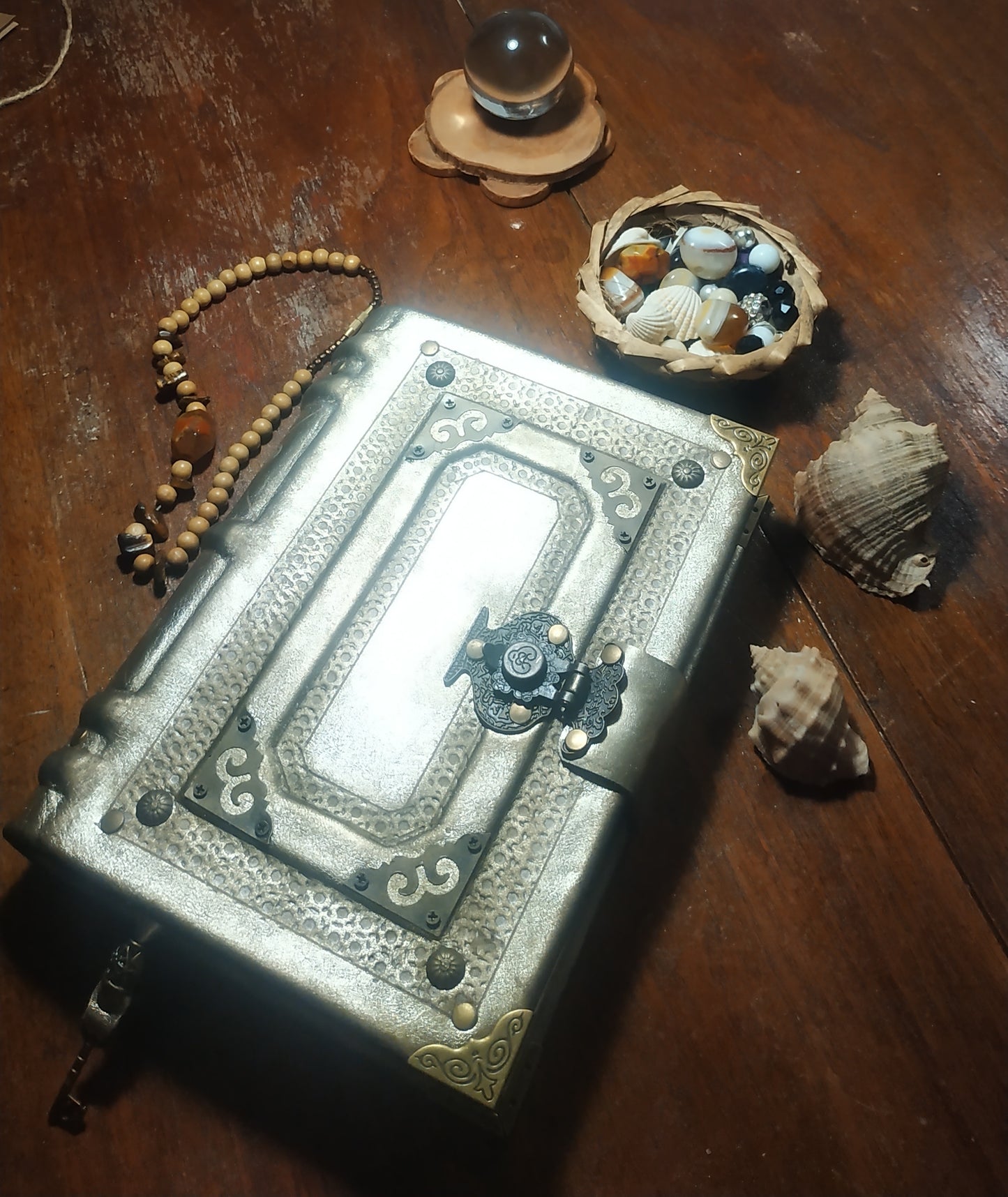 Gold Leather Journal with Antique Lock – Handmade Vintage Notebook Book of Shadows