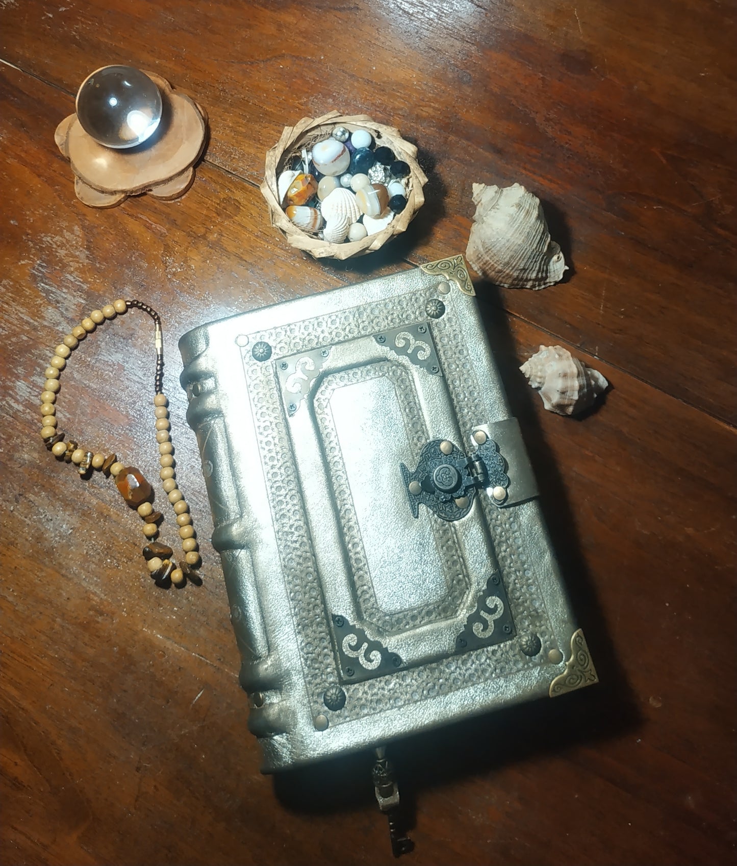 Gold Leather Journal with Antique Lock – Handmade Vintage Notebook Book of Shadows