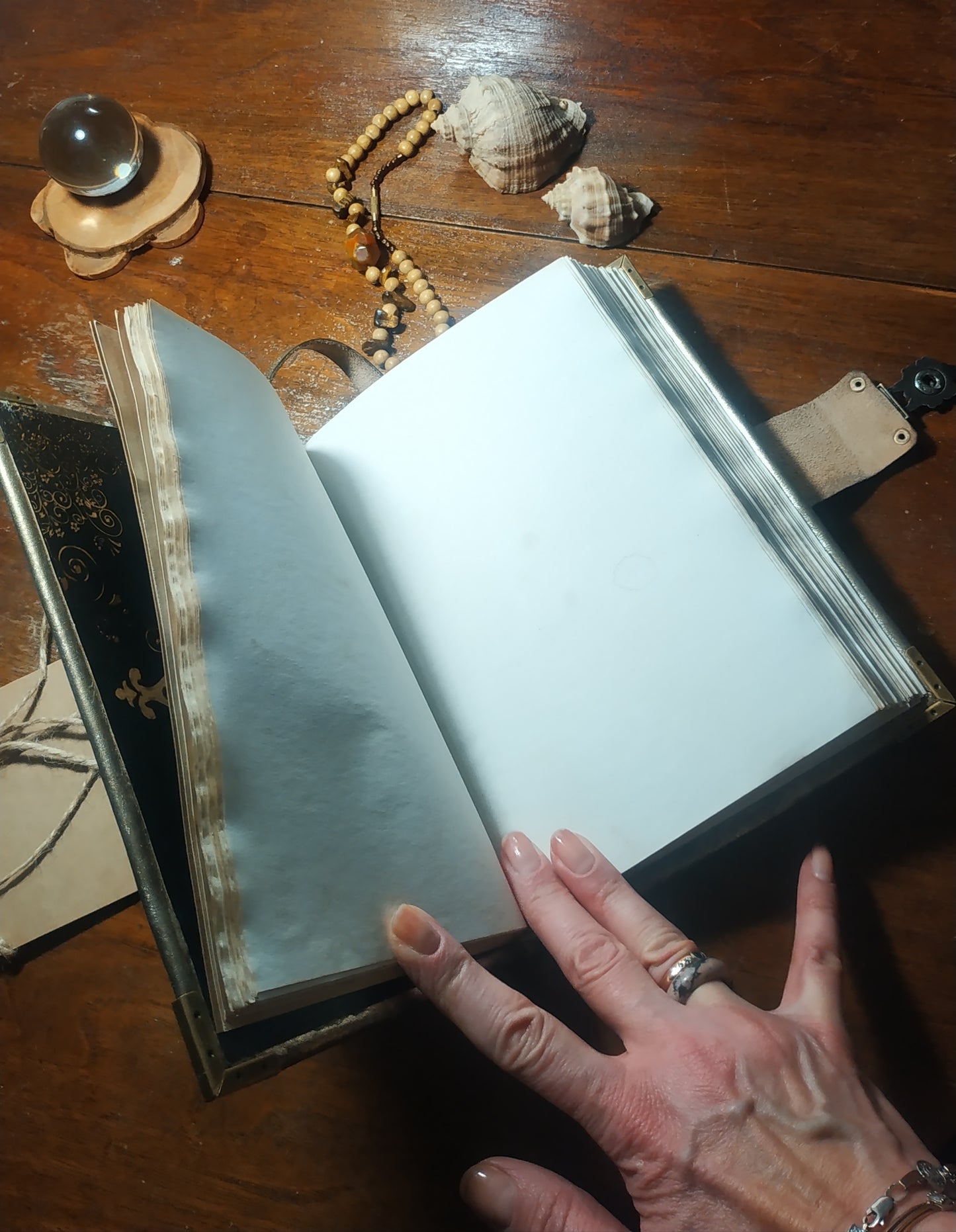 Gold Leather Journal with Antique Lock – Handmade Vintage Notebook Book of Shadows