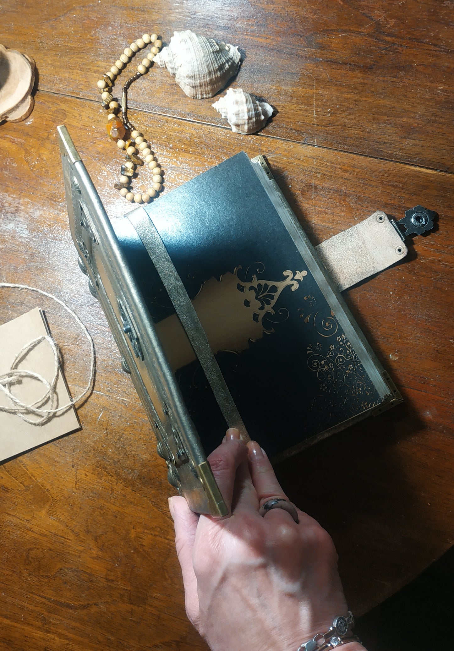 Gold Leather Journal with Antique Lock – Handmade Vintage Notebook Book of Shadows